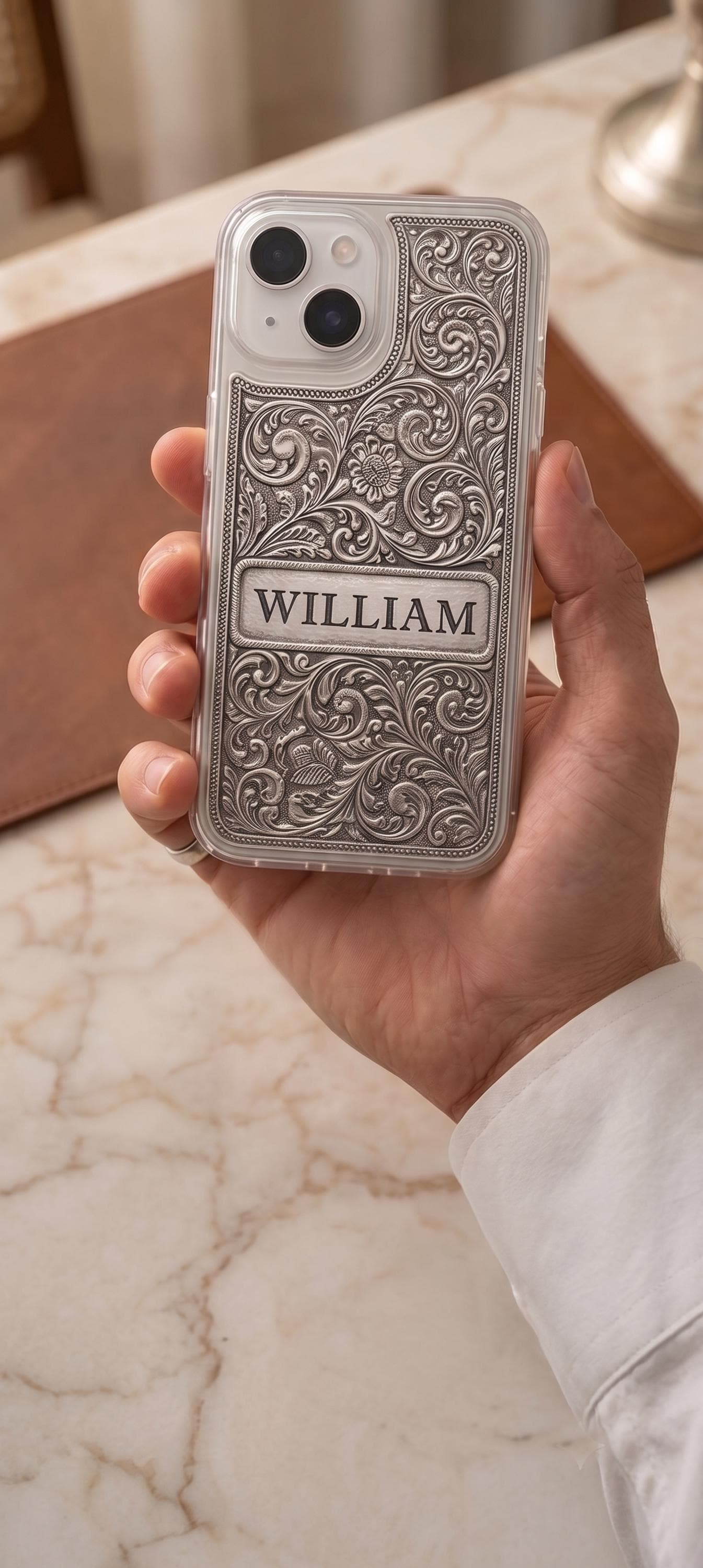 Personalized Engraved Floral iPhone Case, Vintage Western Name Cover