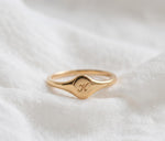 Personalized Cursive Initial Signet Ring, Dainty Oval Monogram Jewelry