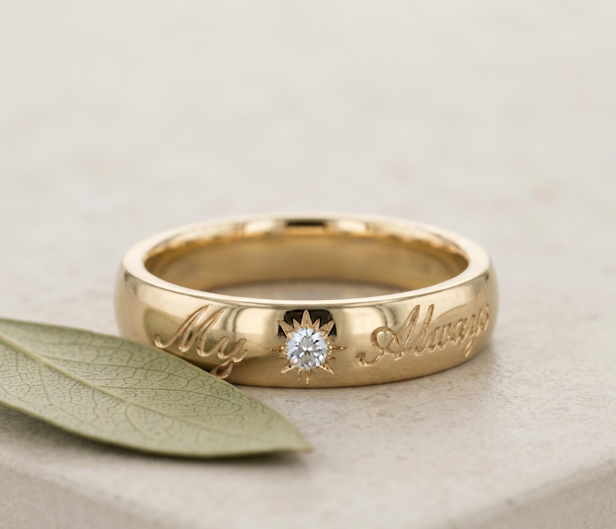 Engraved Gold Diamond Starburst Ring, 