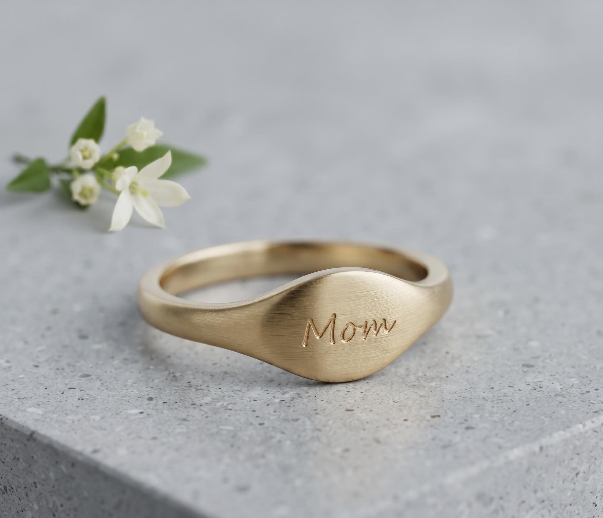 Gold Plated Mom Signet Ring, Engraved Cursive Name Jewelry