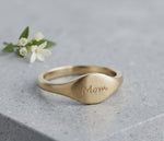 Gold Plated Mom Signet Ring, Engraved Cursive Name Jewelry