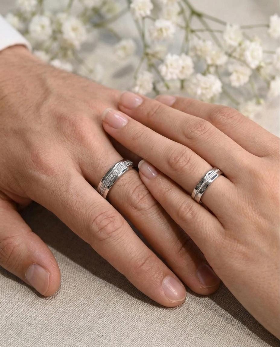 Vintage Milgrain Wedding Band Set, Sterling Silver Rope Braid Rings (Set of 3)