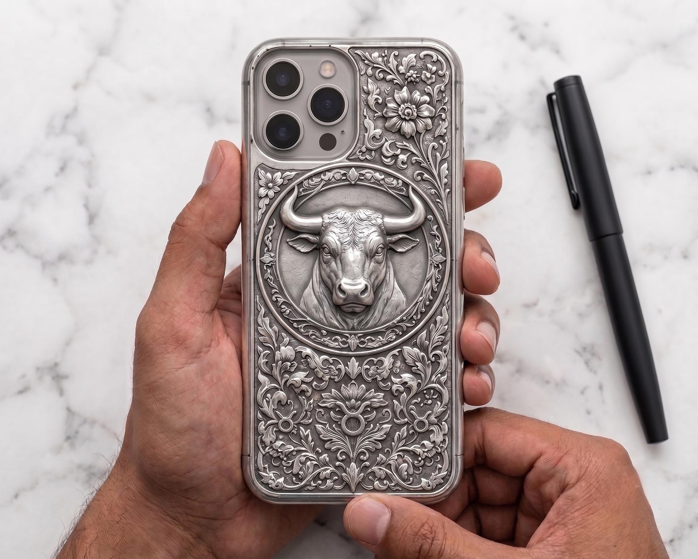 Aries Ram Engraved iPhone Case | Sterling Silver Embossed Astrology Cover