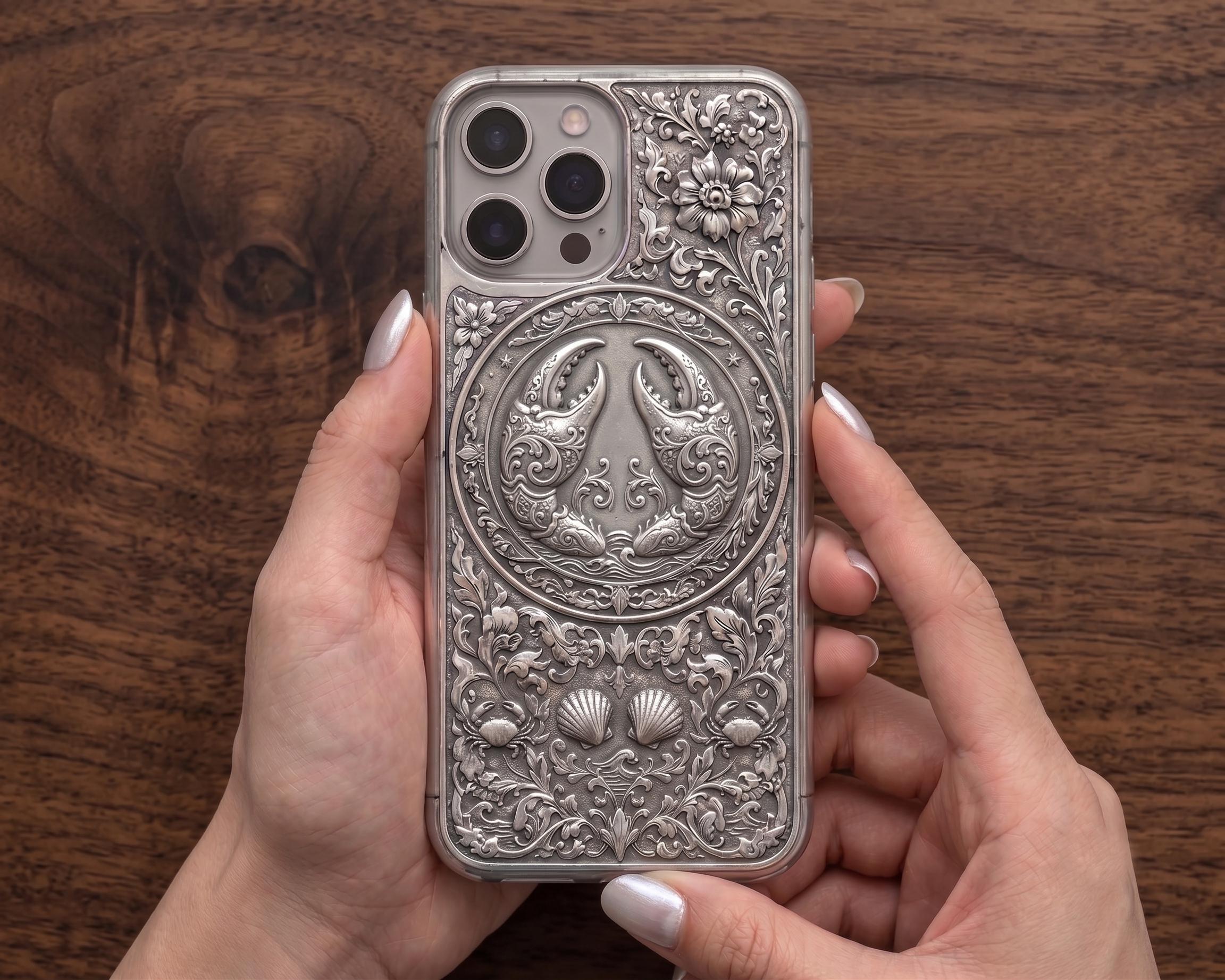Aries Ram Engraved iPhone Case | Sterling Silver Embossed Astrology Cover