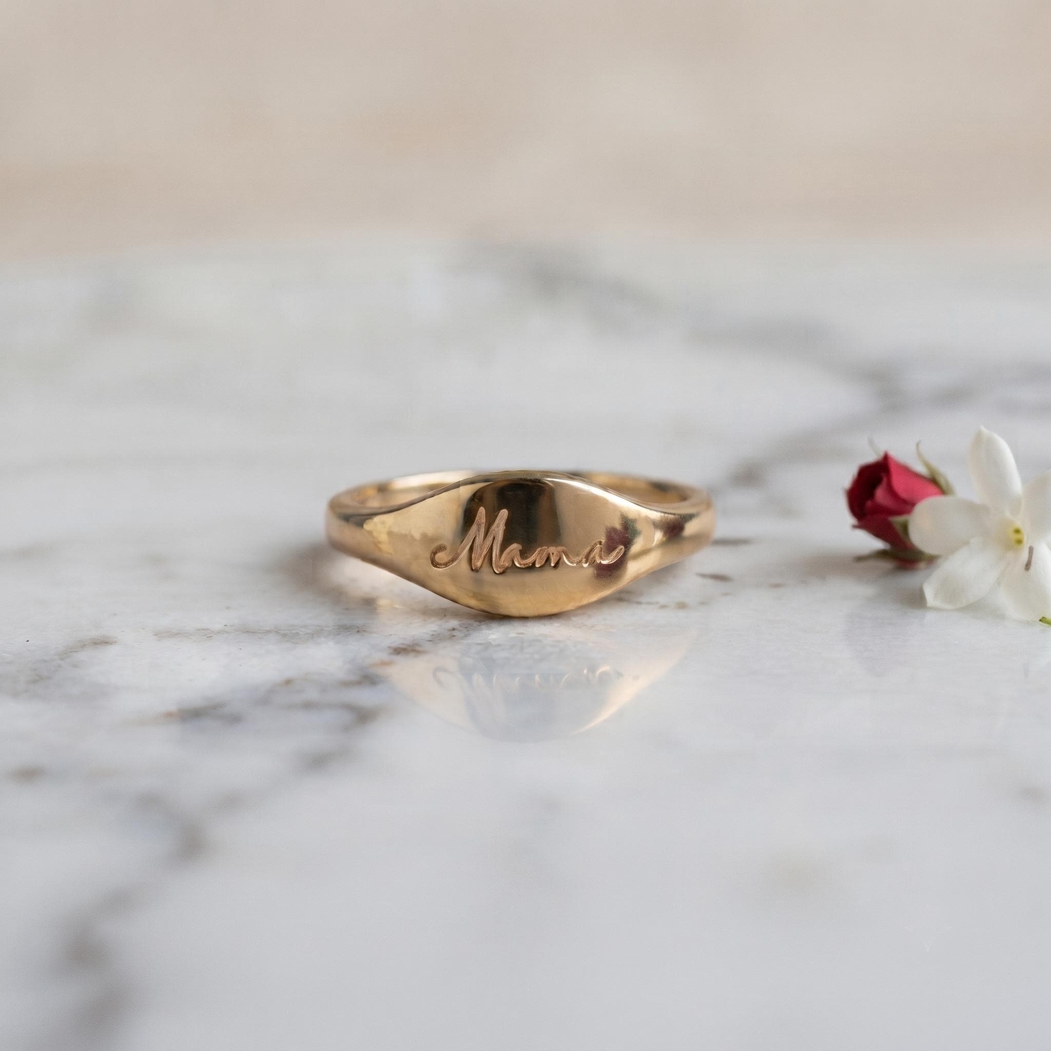 Custom Engraved Mama Signet Ring | Gold Plated Minimalist Statement Ring