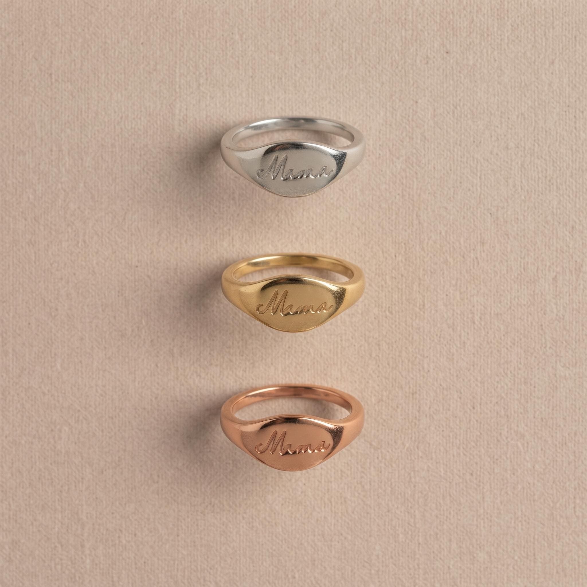 Custom Engraved Mama Signet Ring | Gold Plated Minimalist Statement Ring