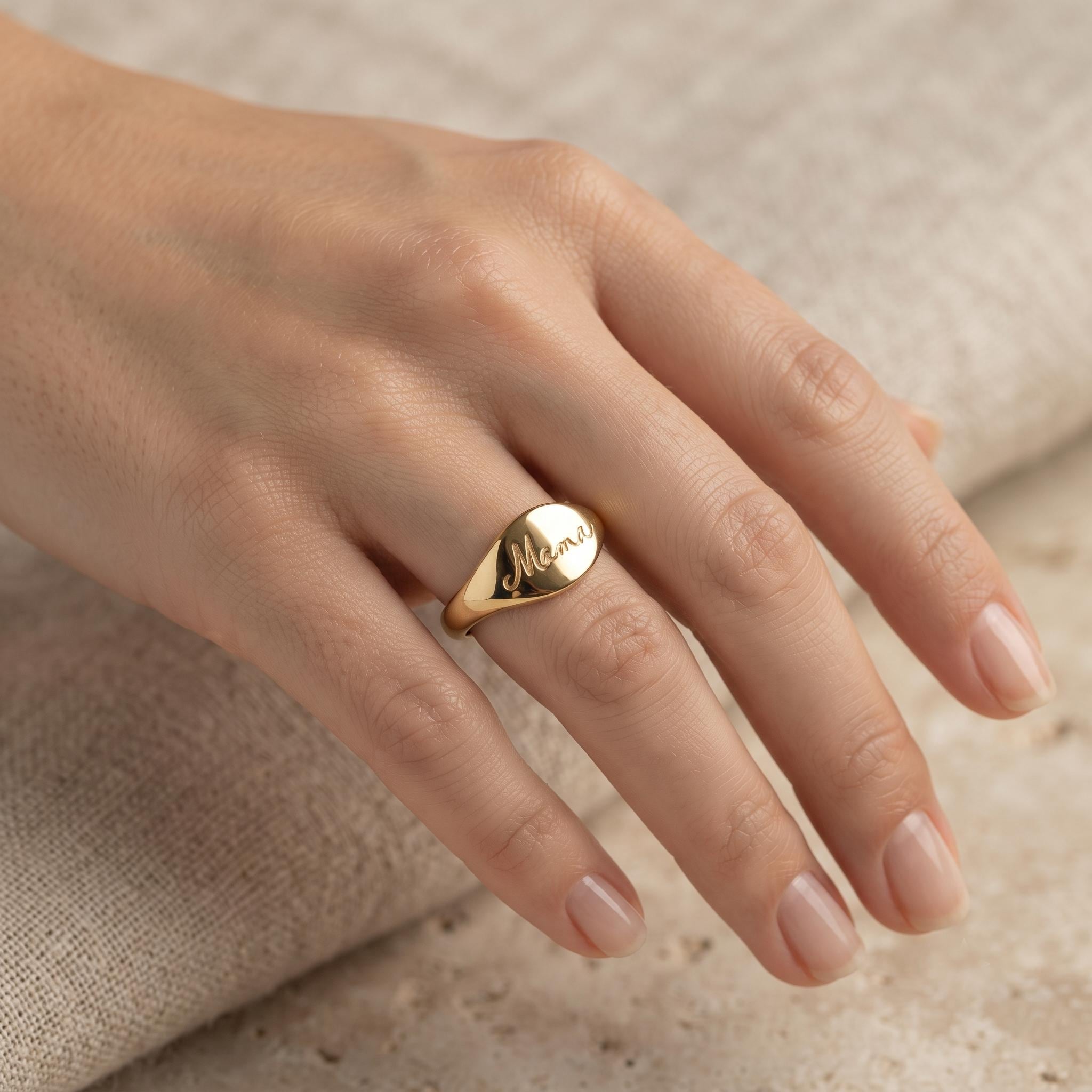 Custom Engraved Mama Signet Ring | Gold Plated Minimalist Statement Ring