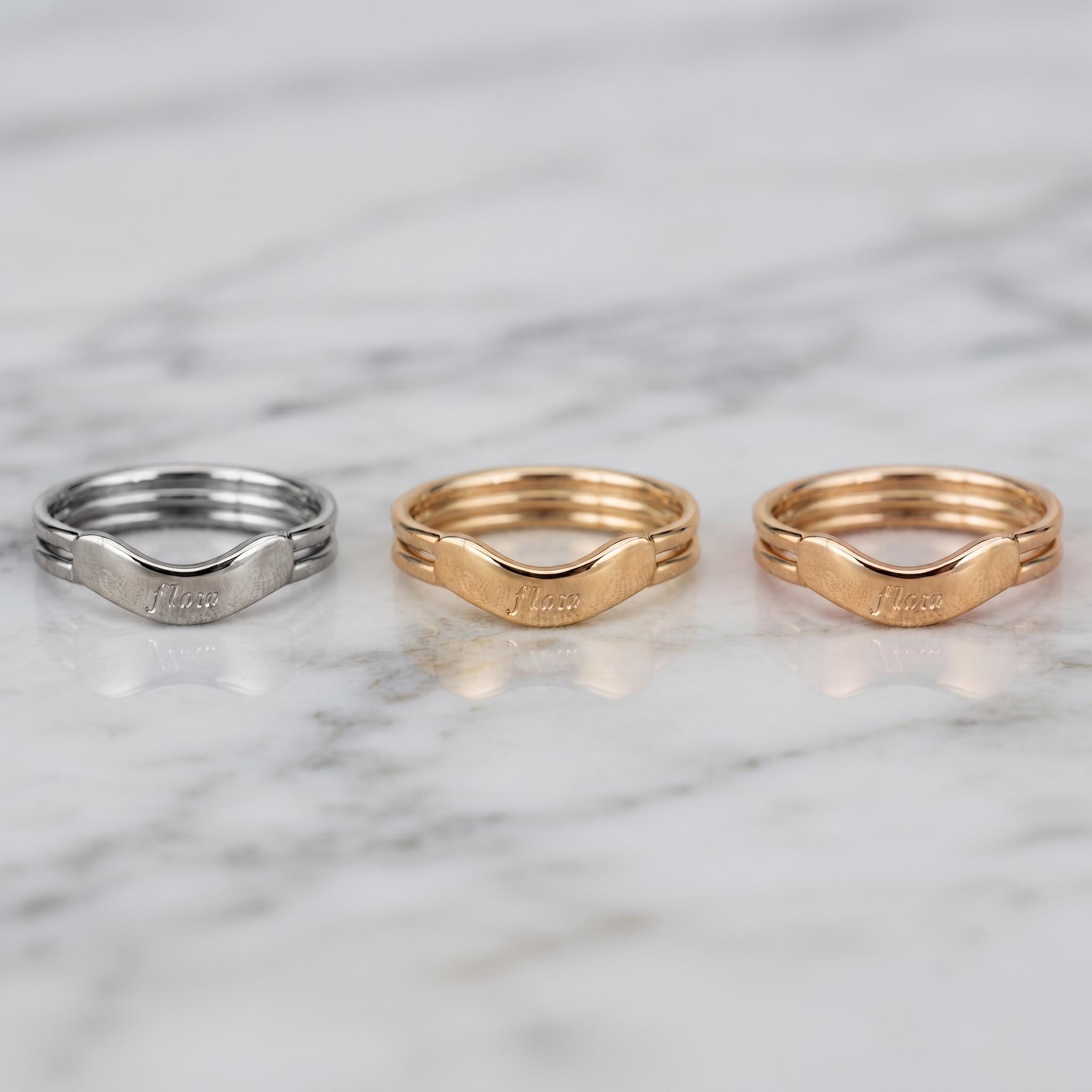 Custom Engraved Gold Chevron Ring – Triple Band Statement Jewelry