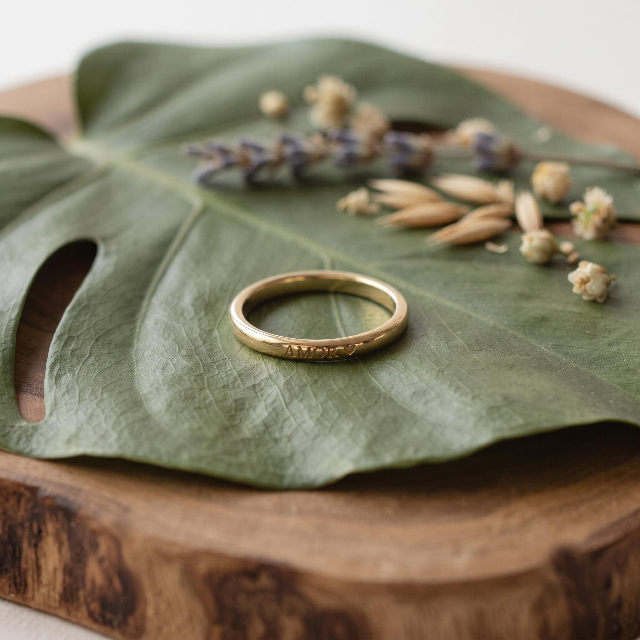 Personalized Engraved Gold Band, Custom Name Date Ring, Stackable Dainty Ring
