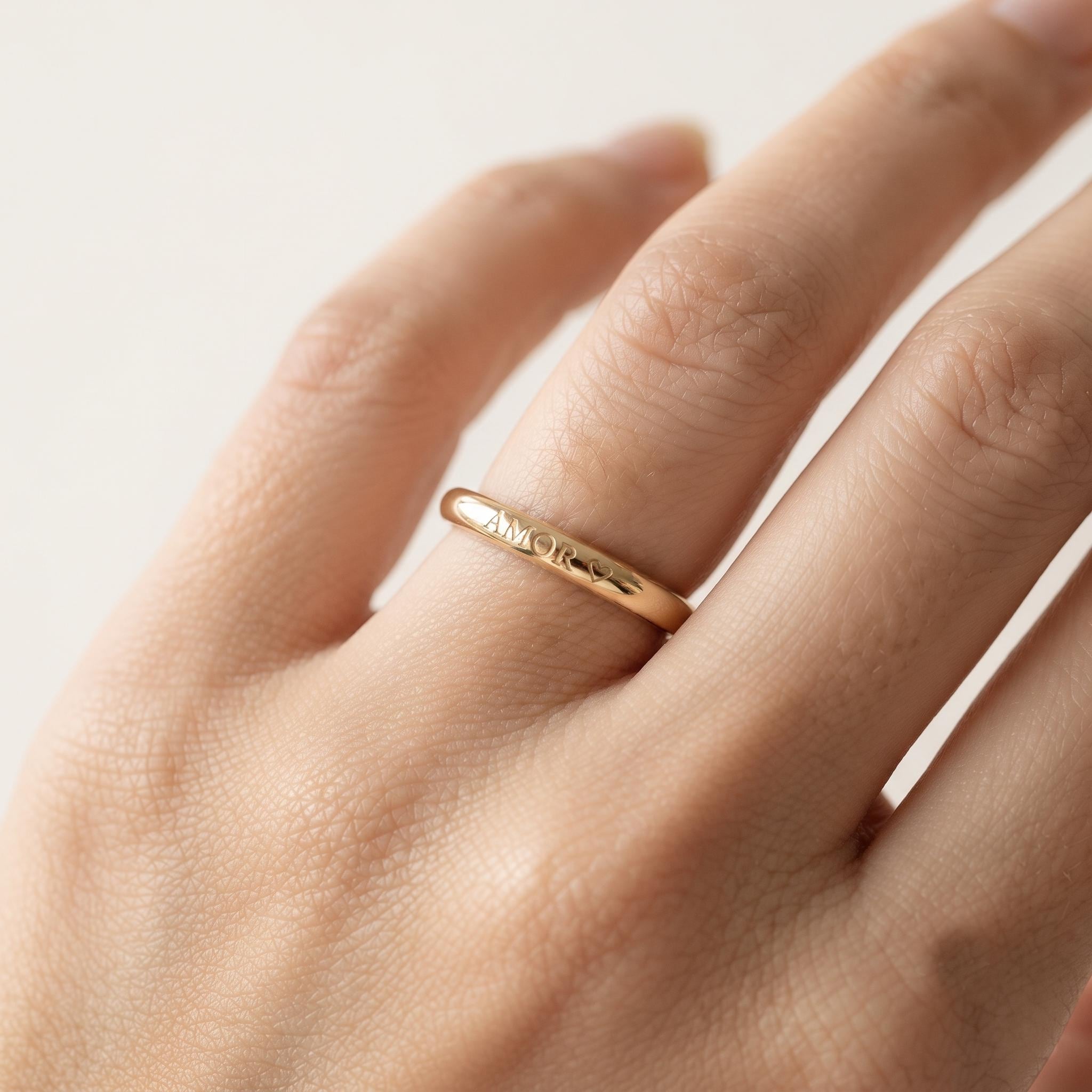 Personalized Engraved Gold Band, Custom Name Date Ring, Stackable Dainty Ring
