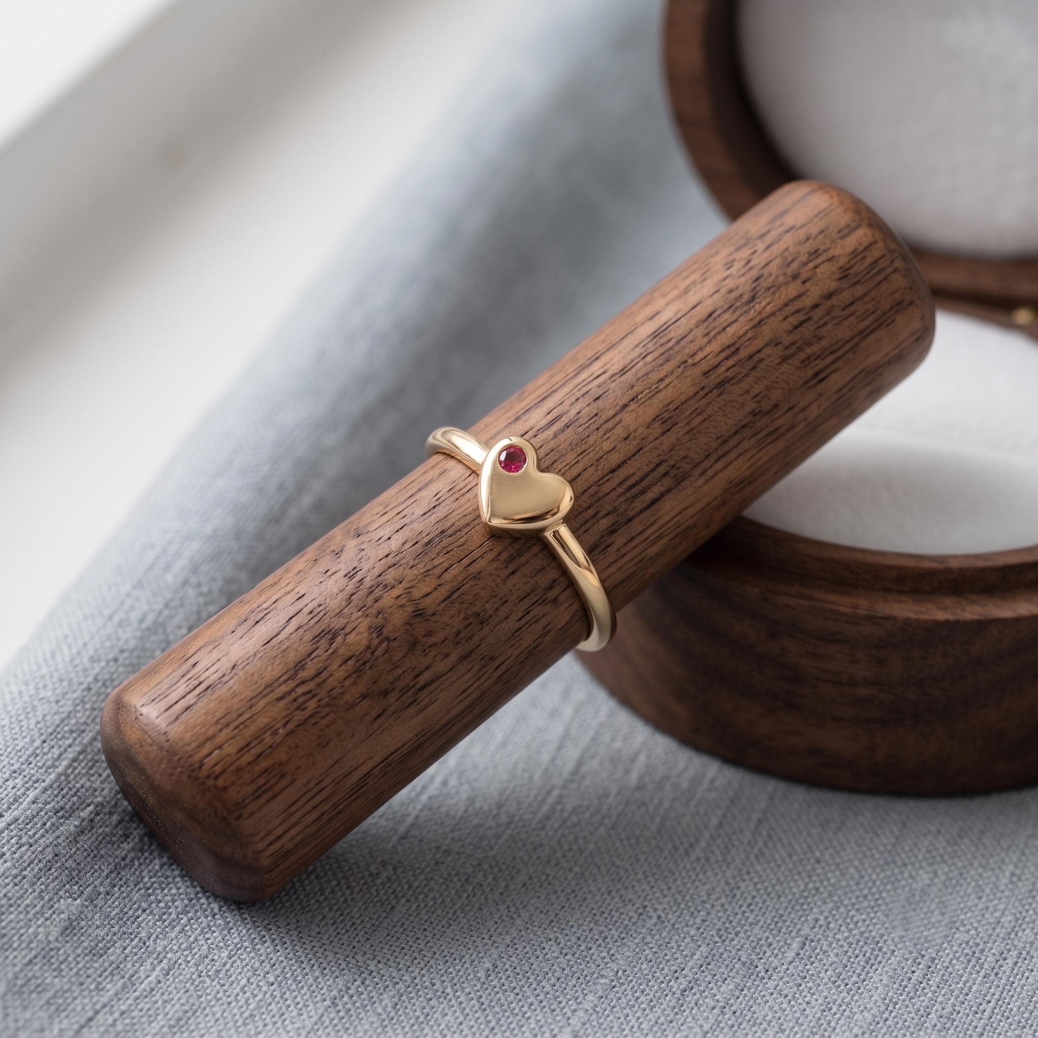 Gold Heart Ring with Ruby, Sterling Silver Stackable Band, Minimalist Jewelry
