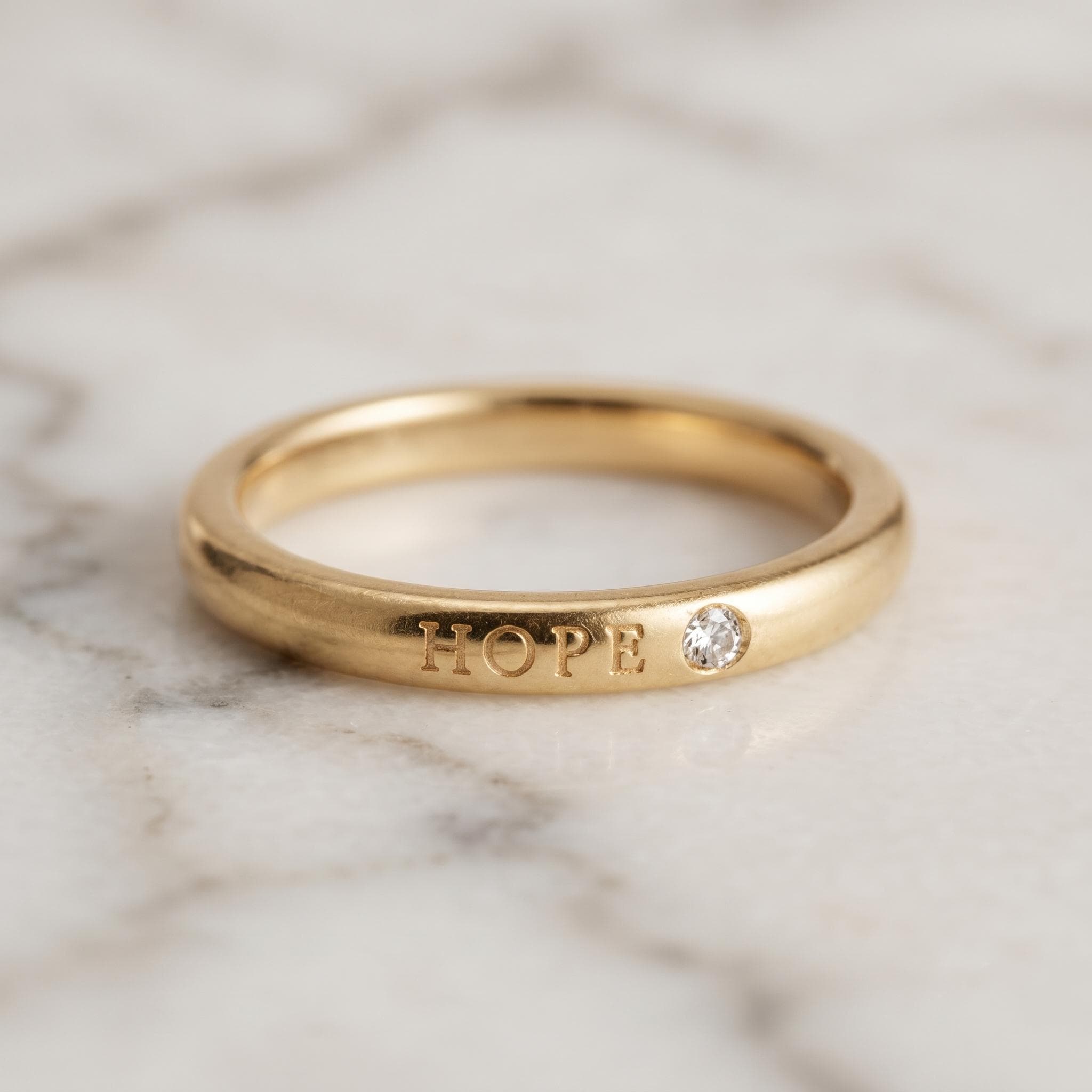 Gold HOPE Ring with Diamond, Meaningful Stacking Band, Symbolic Jewelry