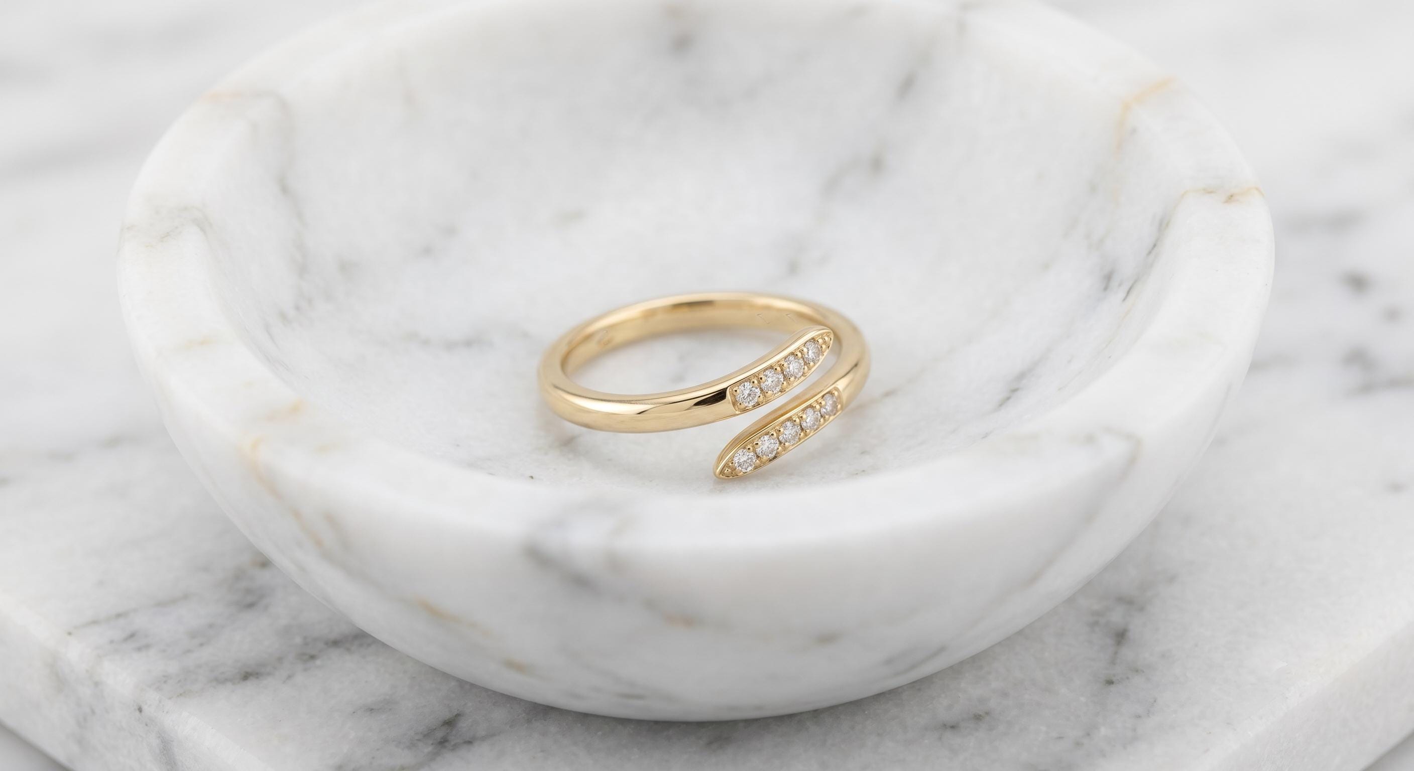 Minimalist Gold Diamond Wrap Ring, Dainty Stacking Band, Chic Bypass Jewelry