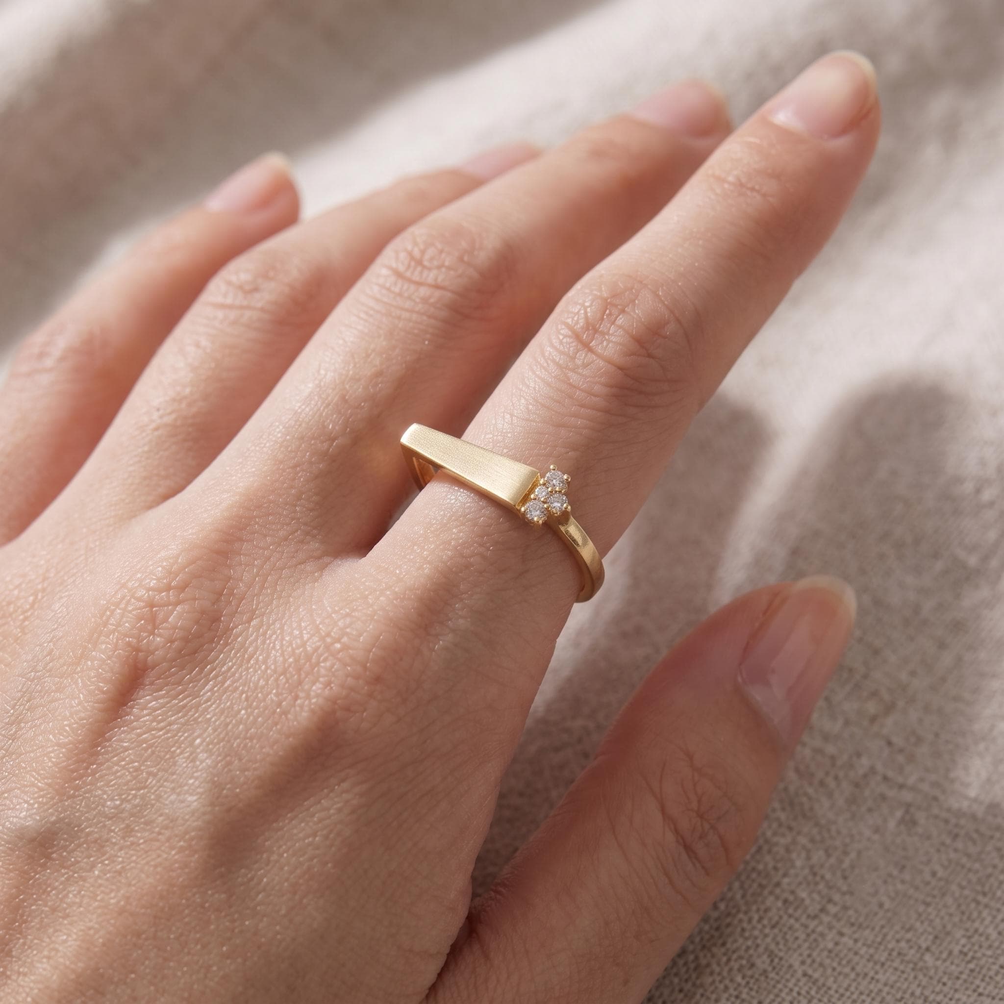 Gold Bar Ring, 925 Sterling Silver, Accent Stones, Geometric Stacking Band