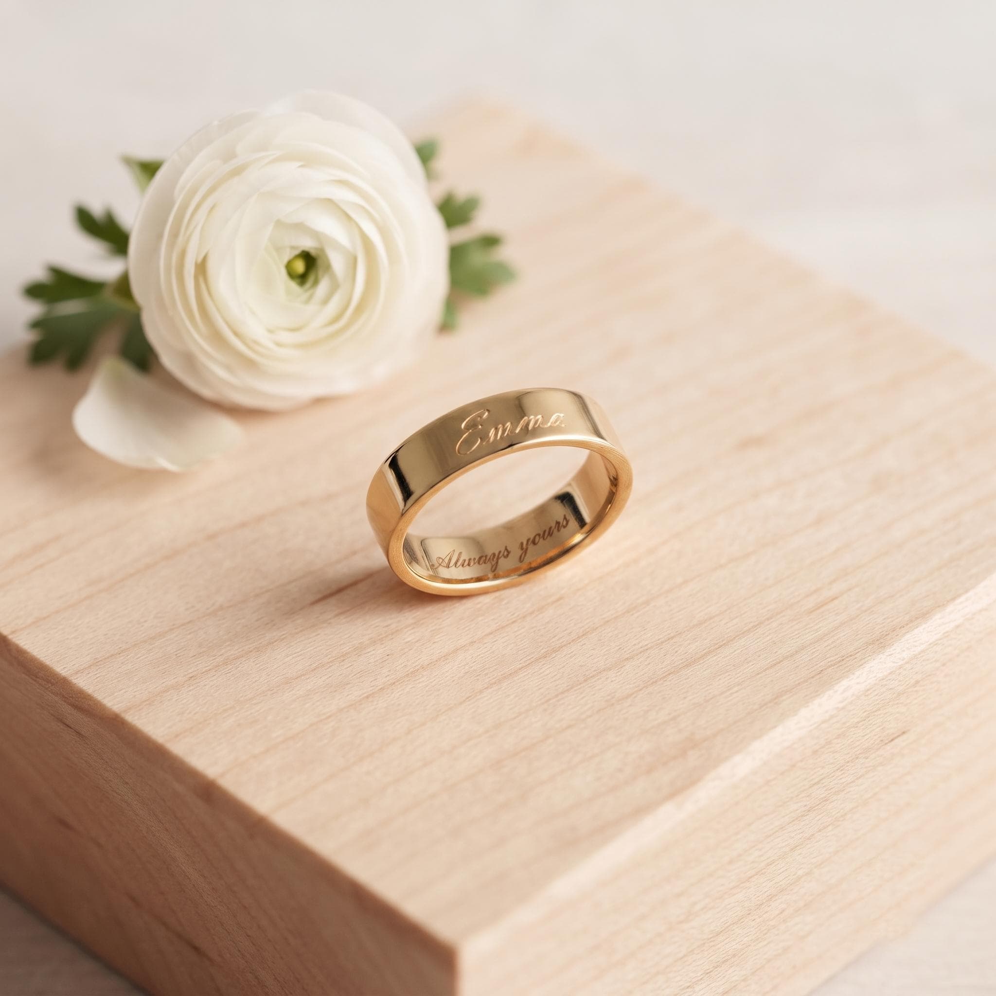 Engraved 14K Gold Band, Double Sided Custom Ring, Personalized Jewelry Box Set
