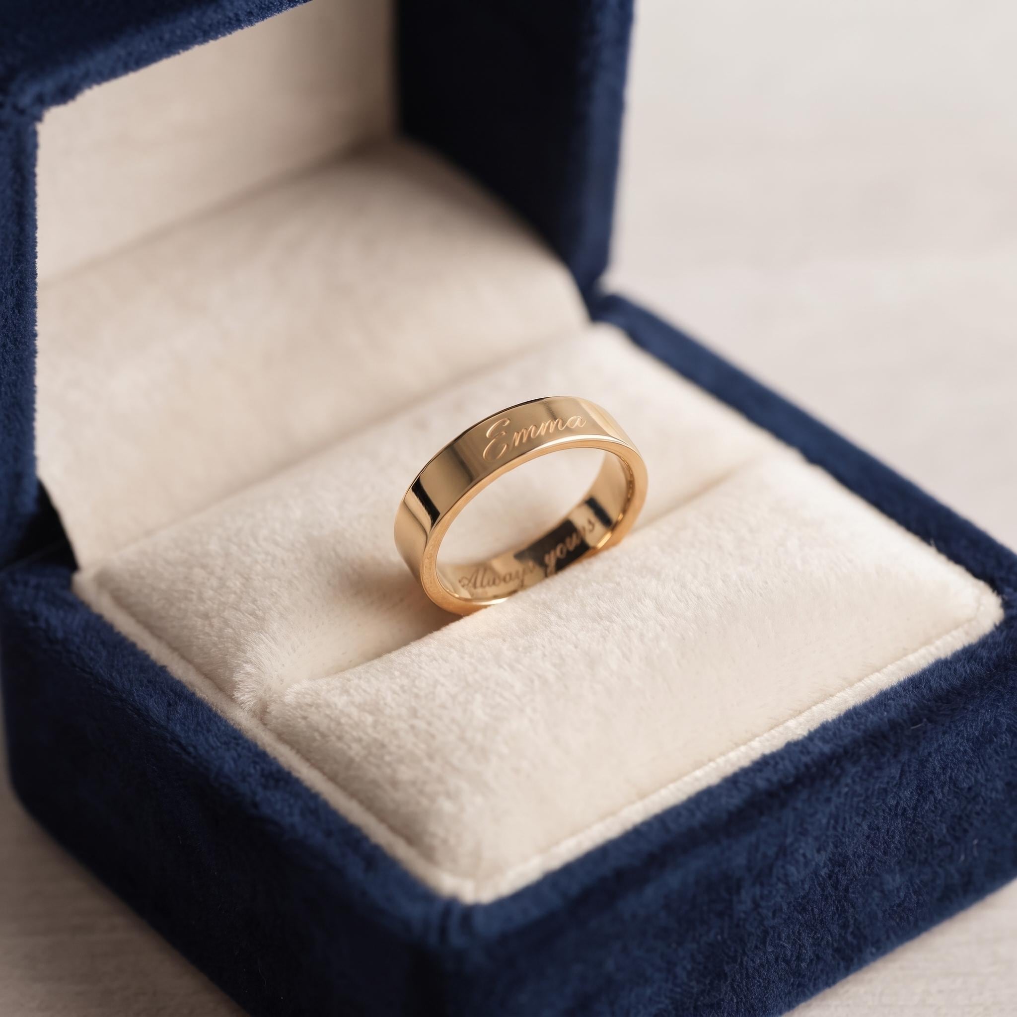 Engraved 14K Gold Band, Double Sided Custom Ring, Personalized Jewelry Box Set