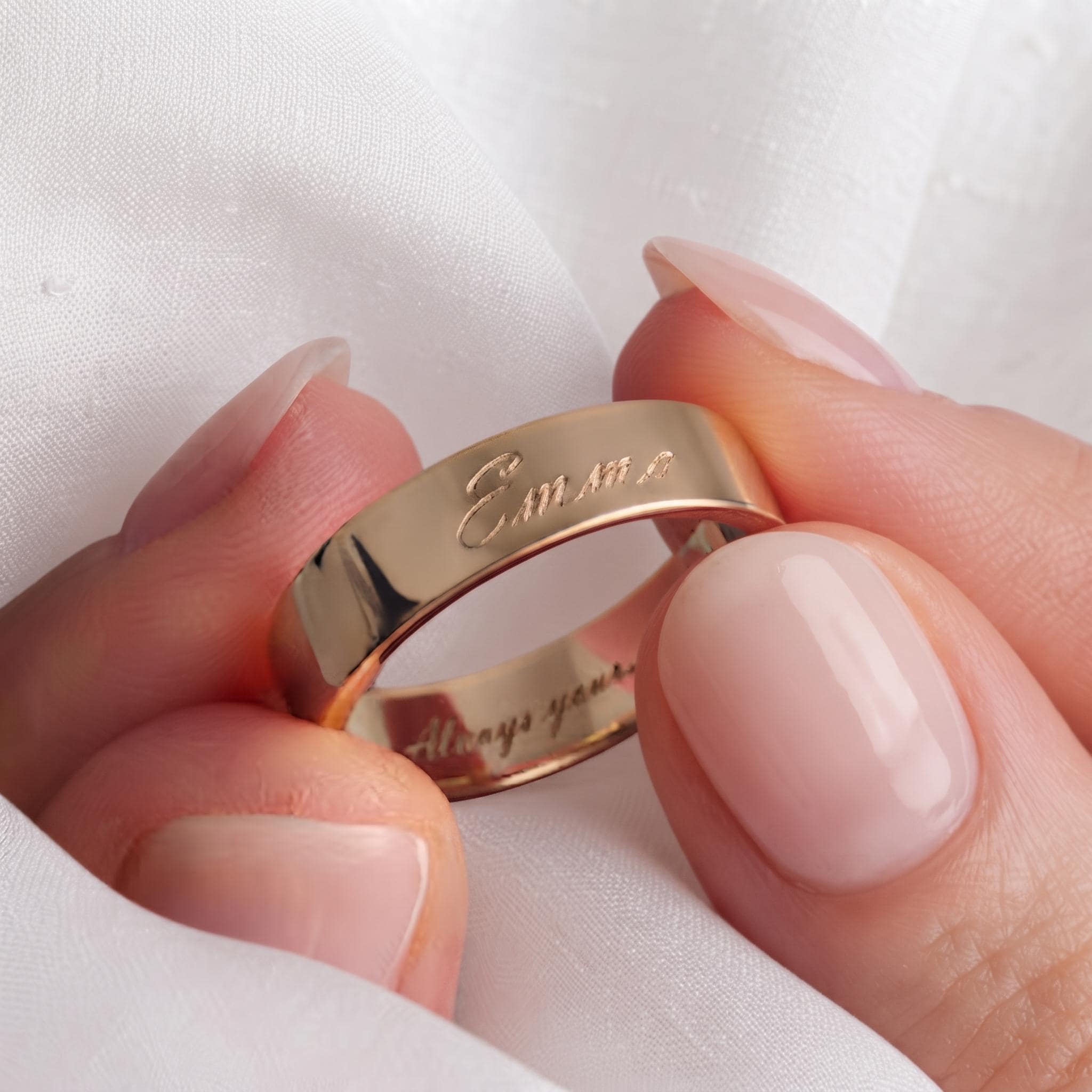 Engraved 14K Gold Band, Double Sided Custom Ring, Personalized Jewelry Box Set