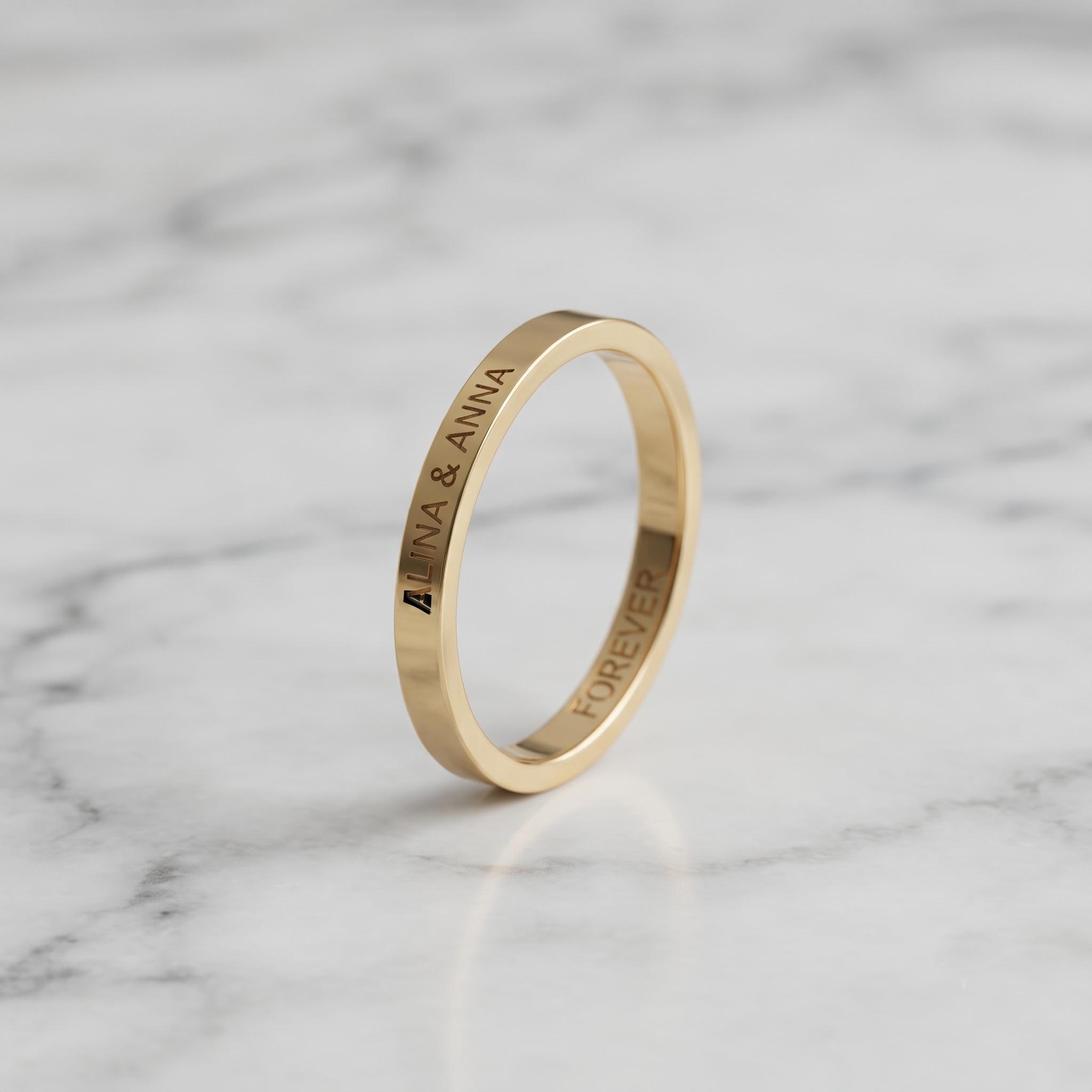 Custom Engraved Gold Wedding Band • Inner Outer Script Engraving Promise Ring