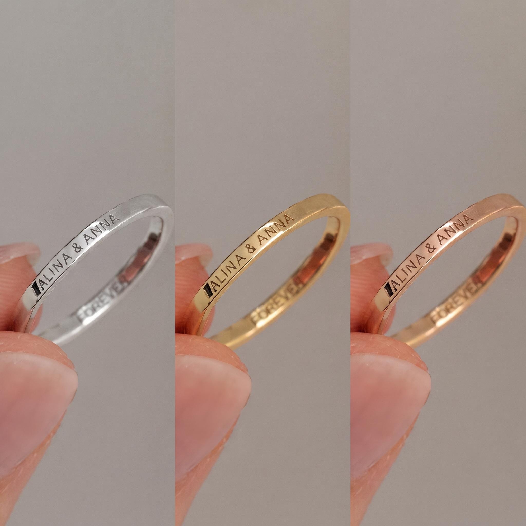 Custom Engraved Gold Wedding Band • Inner Outer Script Engraving Promise Ring