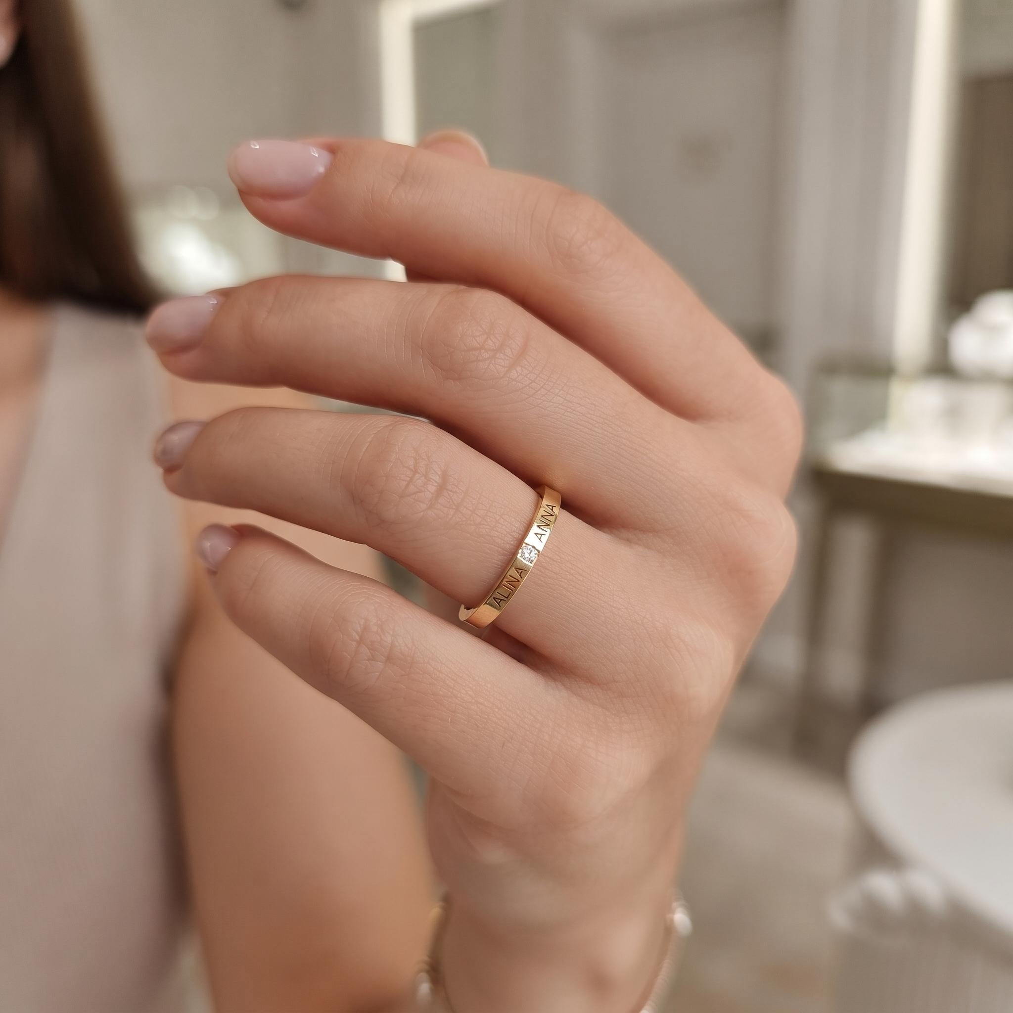 Custom Engraved Gold Wedding Band • Inner Outer Script Engraving Promise Ring