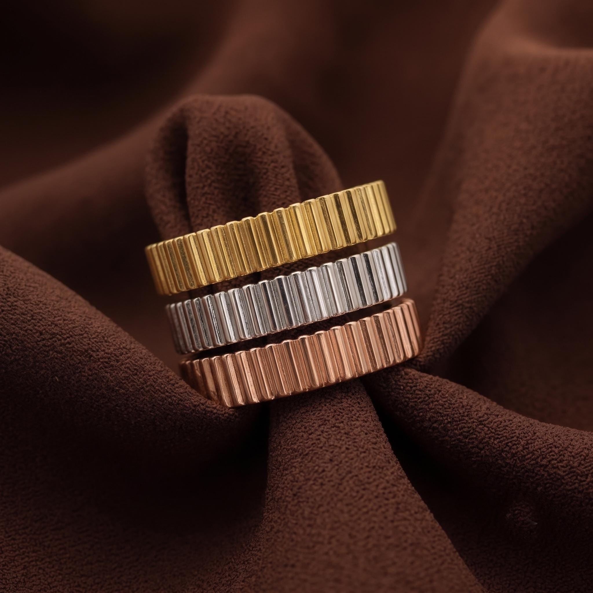 Stackable Gold Band, Modern Textured Ring, Architectural Statement Ring, Minimalist Daily Wear Jewelry