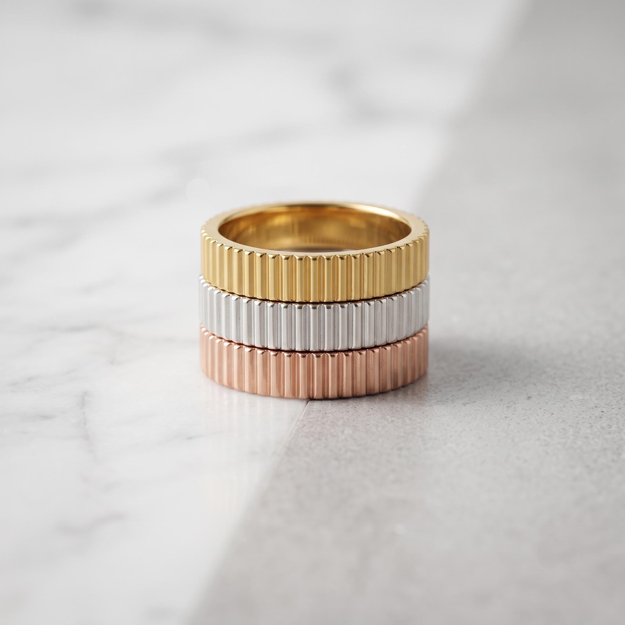 Stackable Gold Band, Modern Textured Ring, Architectural Statement Ring, Minimalist Daily Wear Jewelry