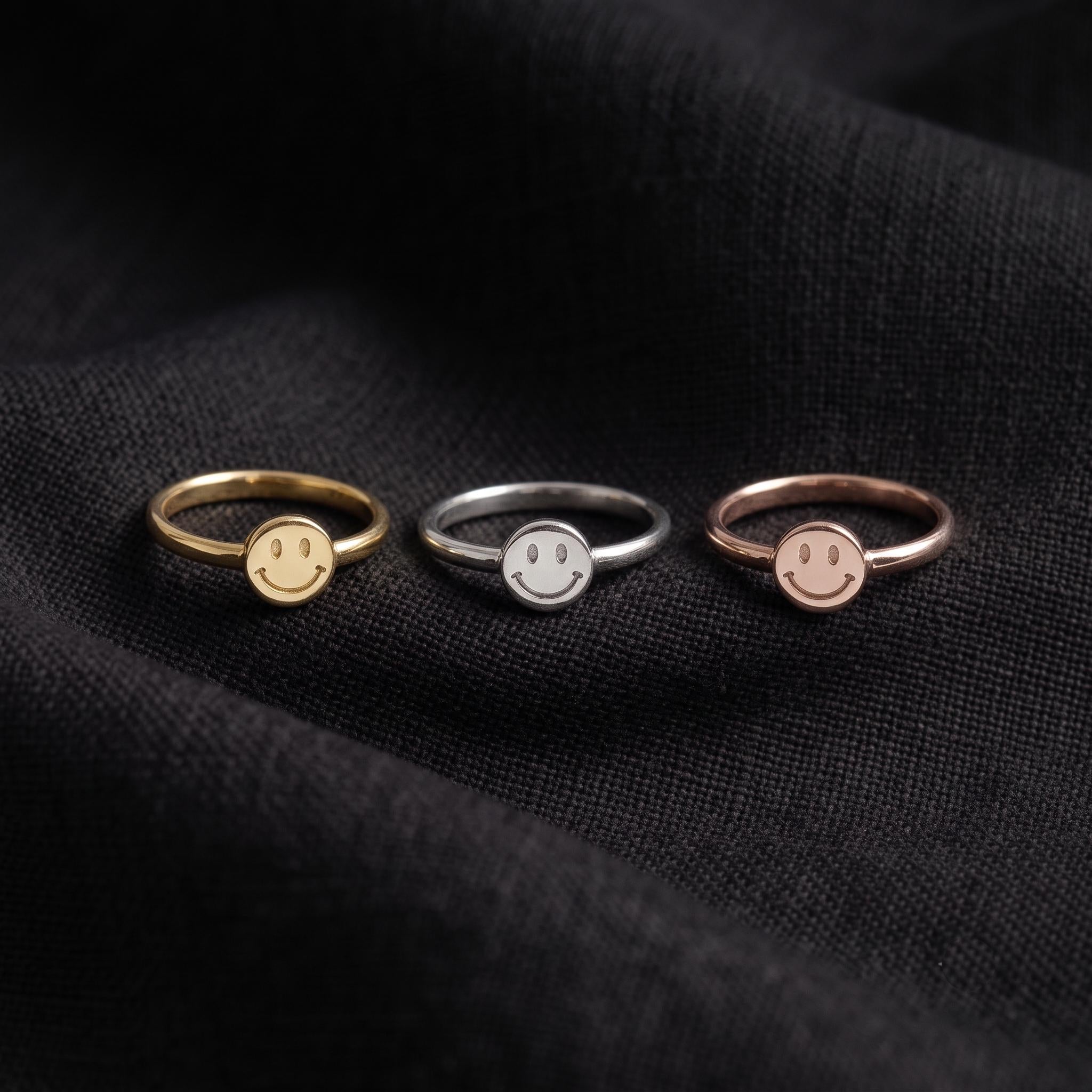 Dainty Sterling Silver Smiley Face Ring, Minimalist Adjustable Happiness Jewelry