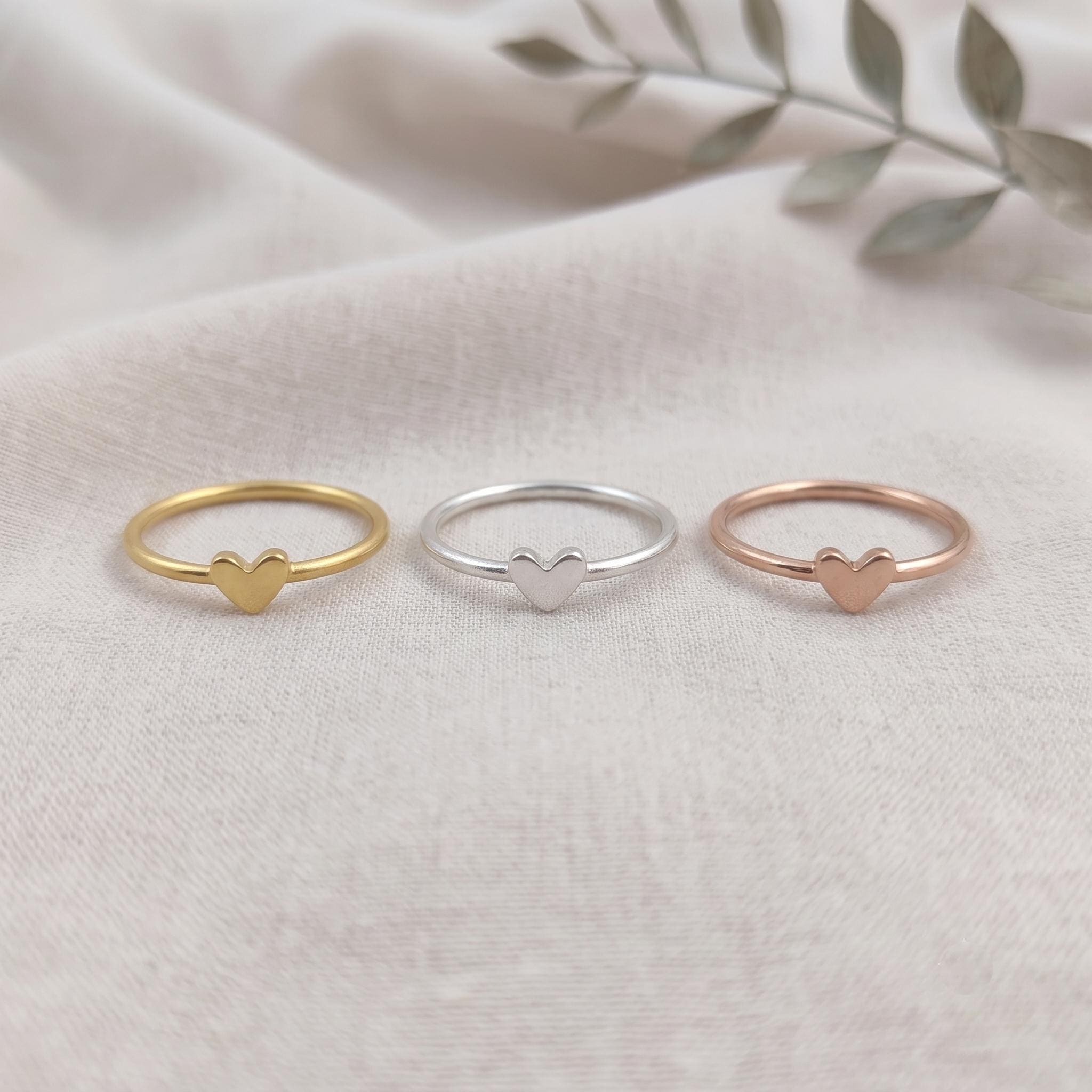 Dainty Heart Ring | Minimalist Silver, Rose Gold Stacking Ring | Everyday Love Jewelry