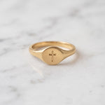 Dainty Gold Cross Signet Ring, Minimalist Faith Jewelry, Stacking Ring