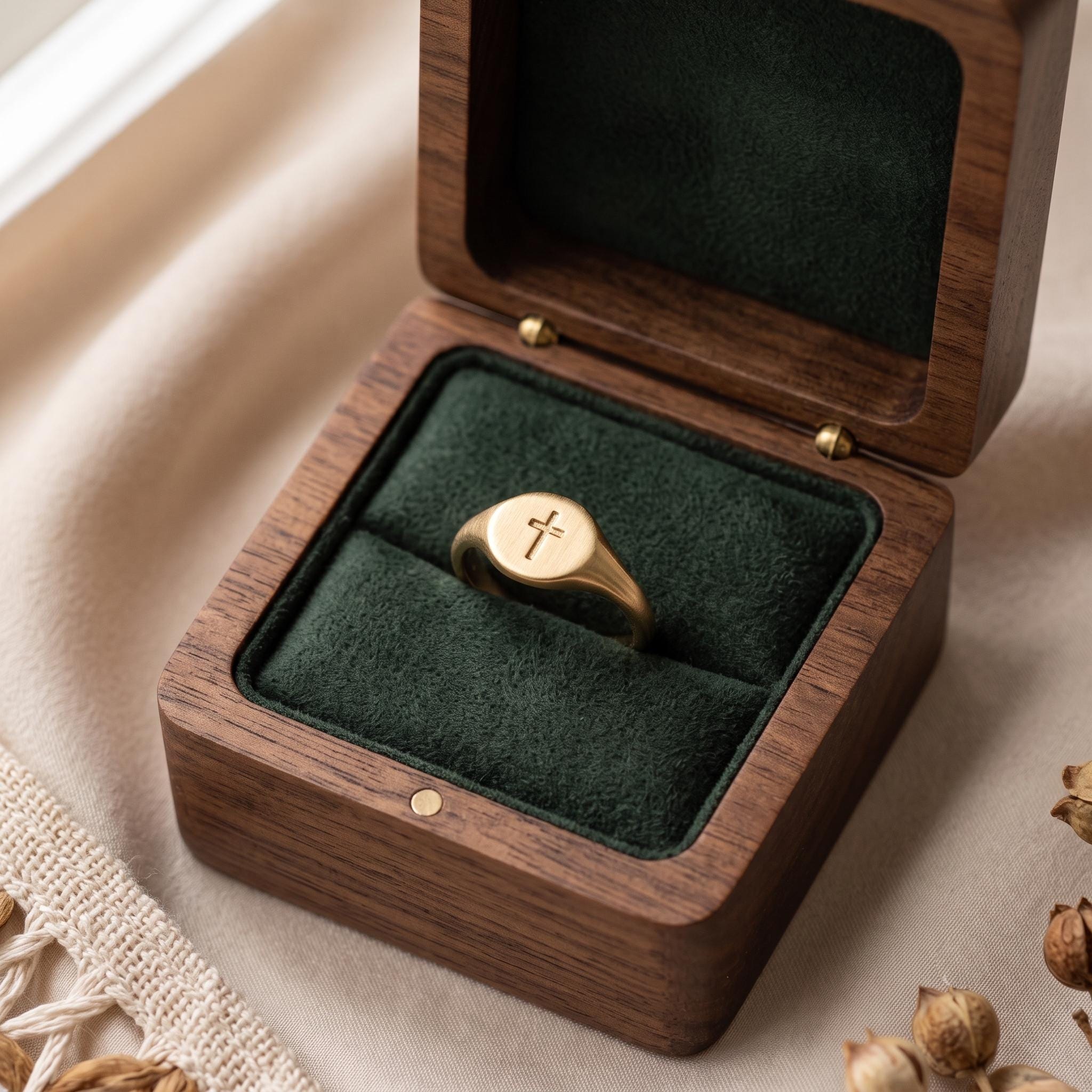 Dainty Gold Cross Signet Ring, Minimalist Faith Jewelry, Stacking Ring