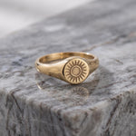 Dainty Sunburst Signet Ring | Gold Celestial Statement Band | Minimalist Everyday Stacking Jewelry