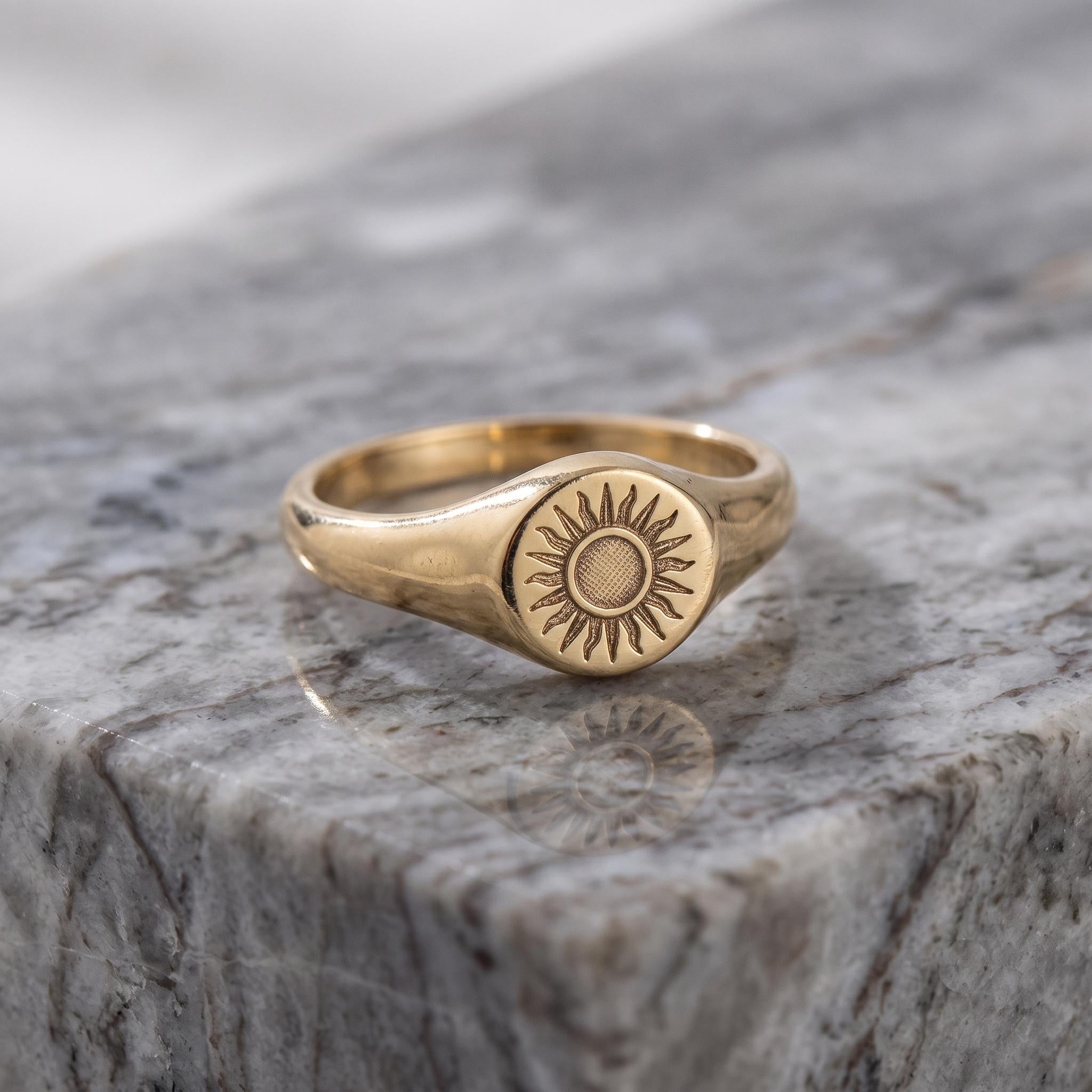 Dainty Sunburst Signet Ring | Gold Celestial Statement Band | Minimalist Everyday Stacking Jewelry