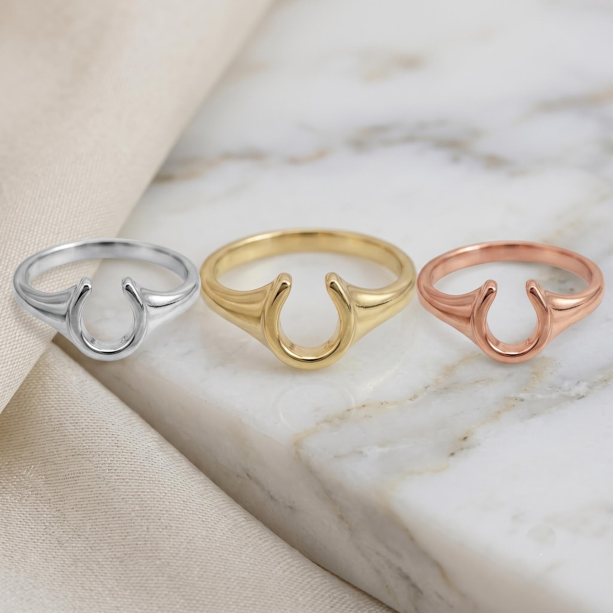 18k Gold Plated Horseshoe Ring | Minimalist Equestrian Stacking Jewelry