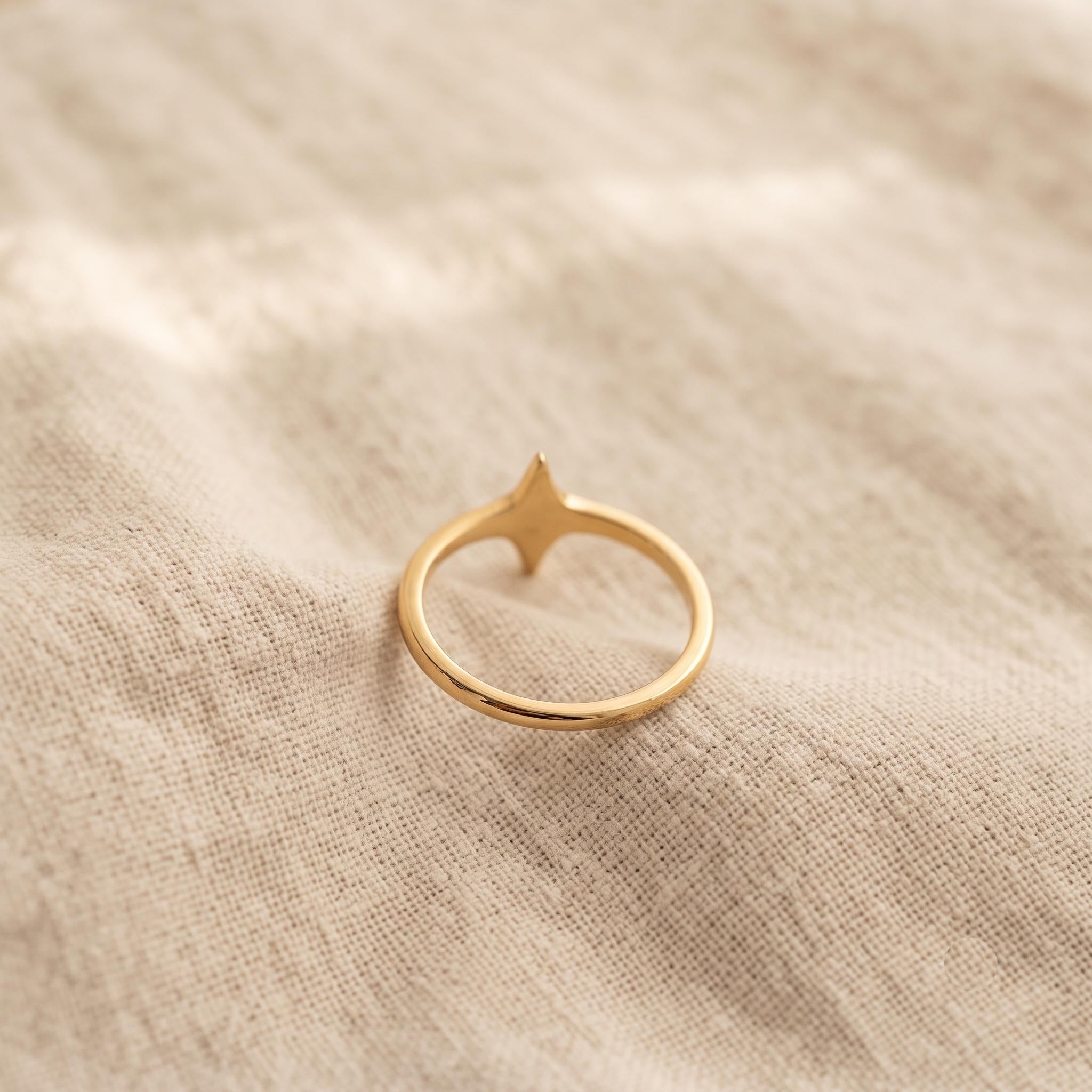 Gold North Star Ring – Minimalist Celestial Starburst Stacking Jewelry