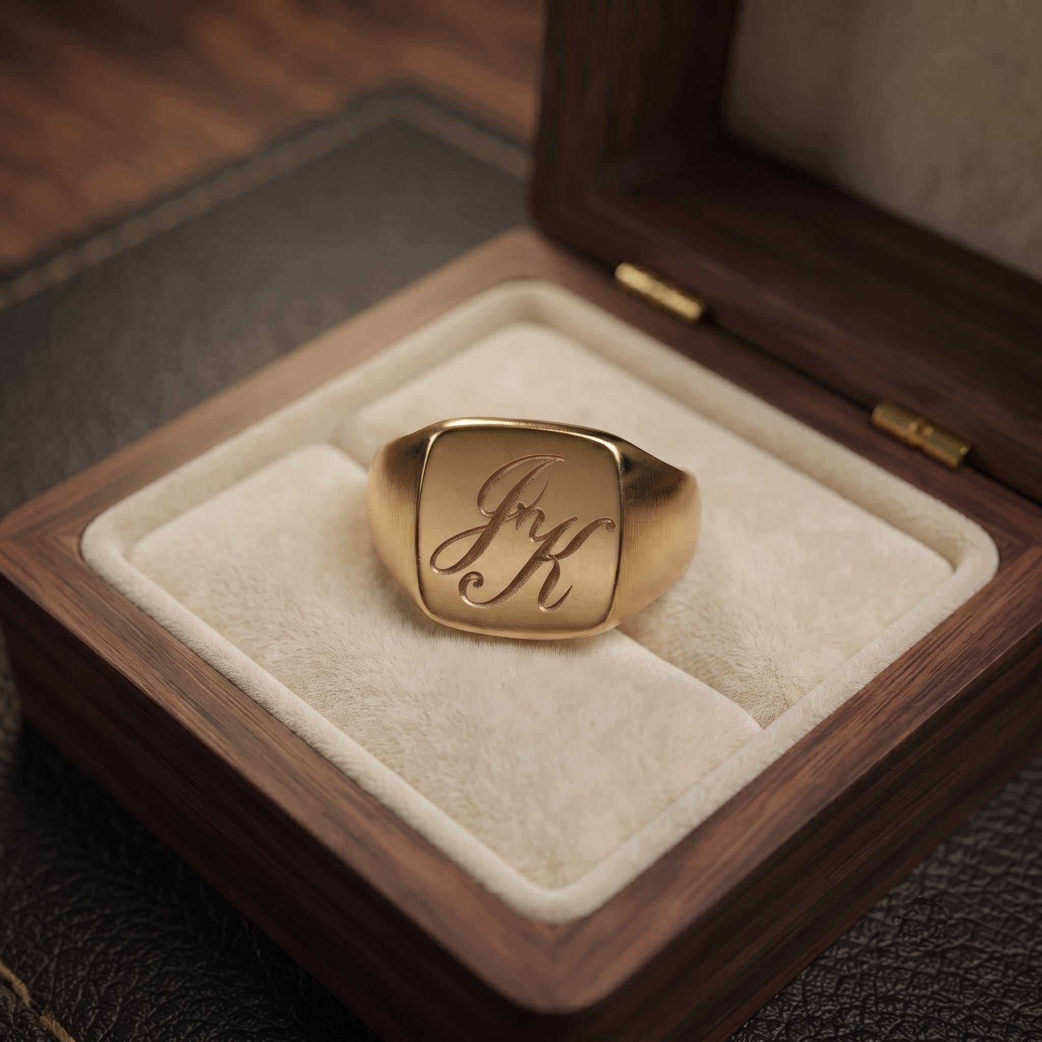 Personalized Gold Monogram Signet Ring for Men, Custom Initial Statement Ring