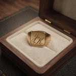 Personalized Gold Monogram Signet Ring for Men, Custom Initial Statement Ring