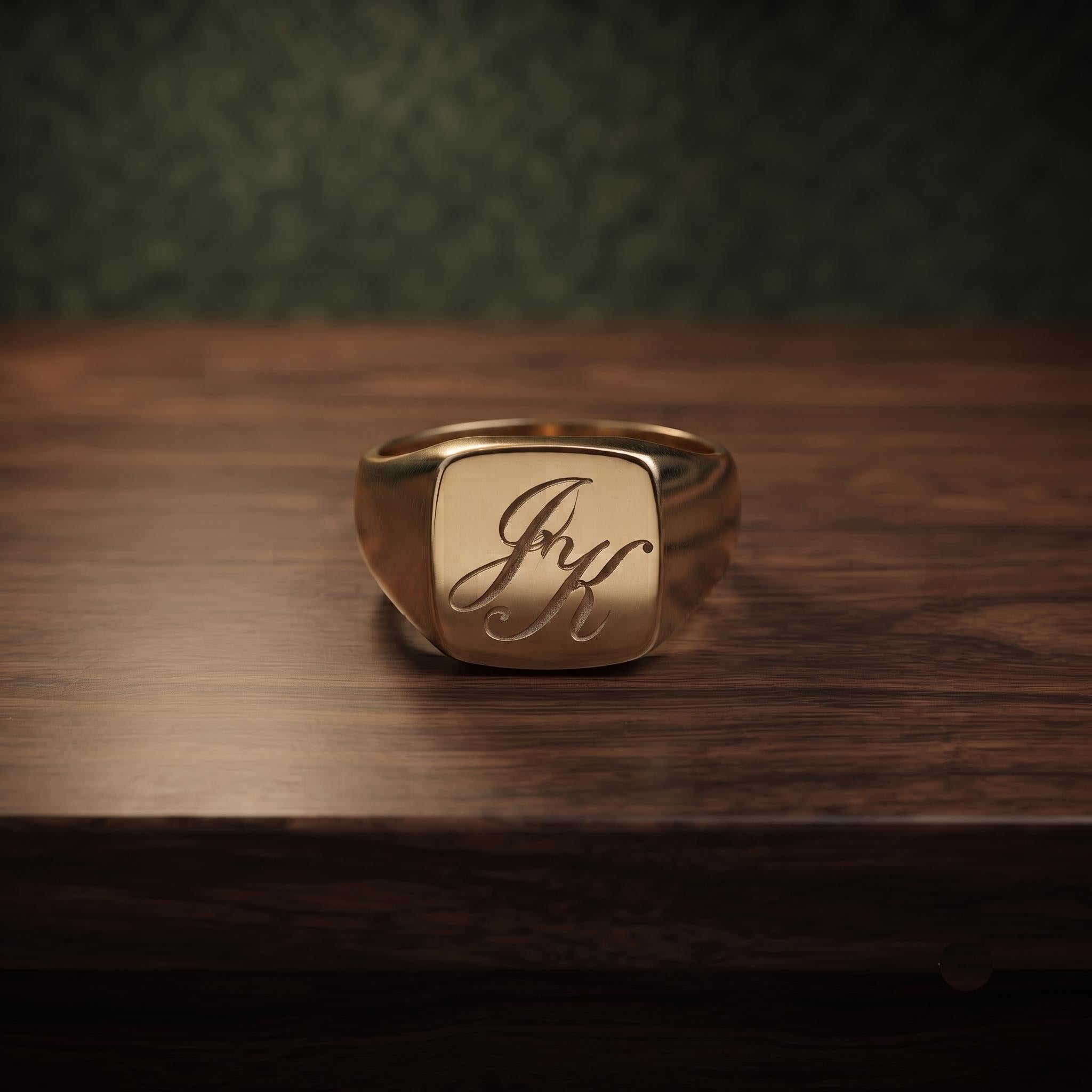 Personalized Gold Monogram Signet Ring for Men, Custom Initial Statement Ring