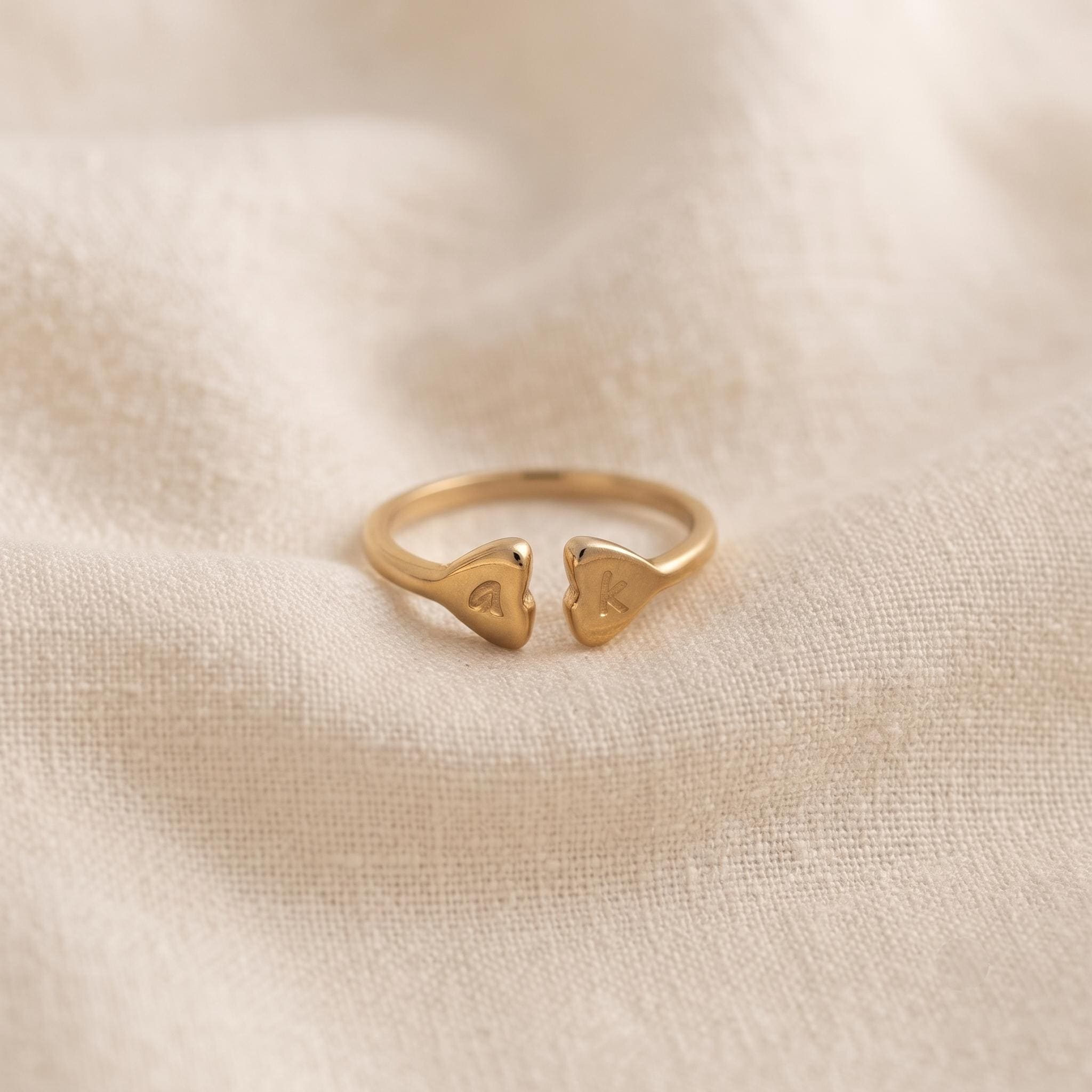 Personalized Two Initial Heart Ring, Custom Letter Couple Band, Anniversary Gift