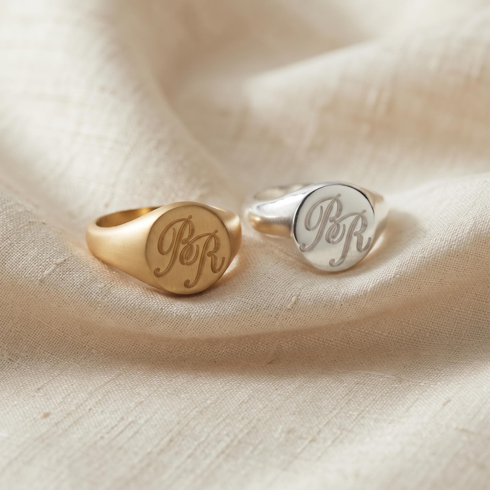 Custom Monogram Signet Ring, Personalized Initial Jewelry, Gold Silver Statement Ring