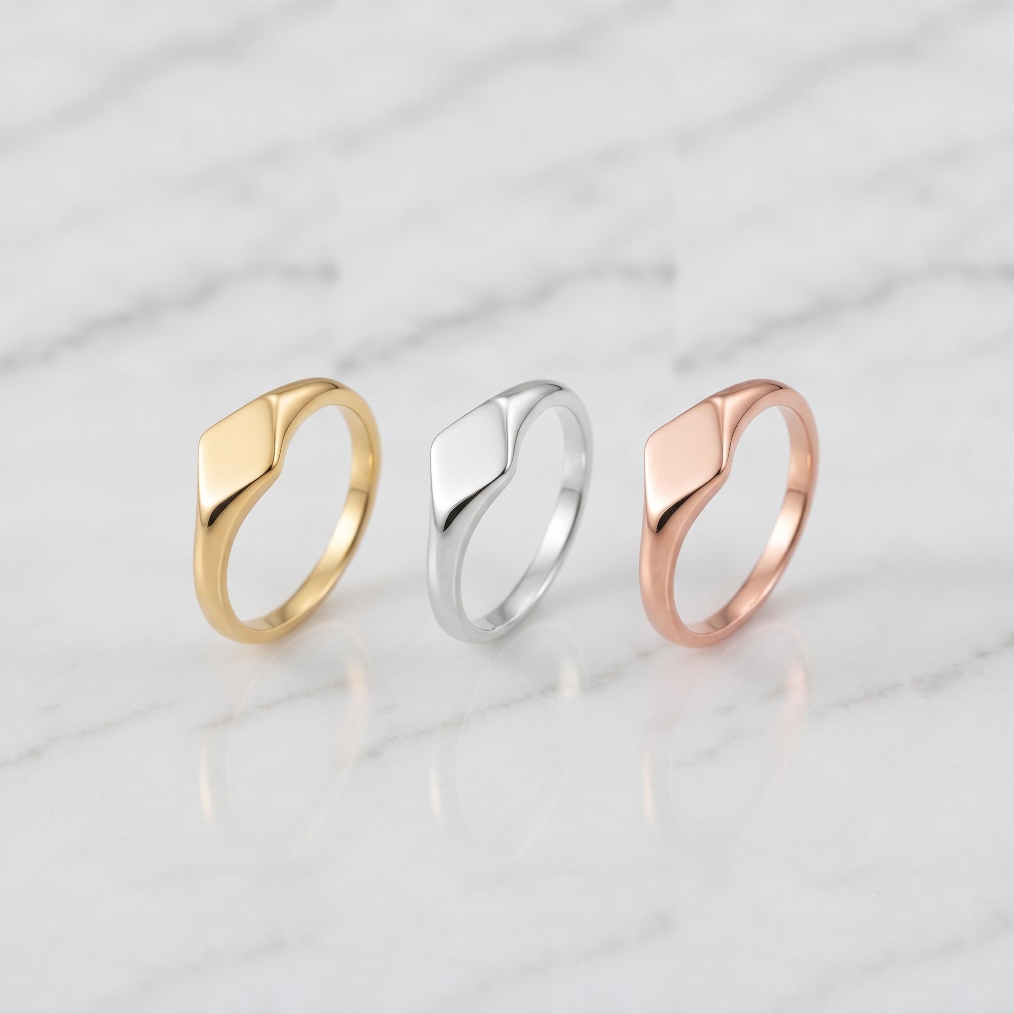 Minimalist Rhombus Signet Ring | Dainty Geometric Silver Band, Everyday Wear