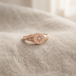 Gold North Star Signet Ring, Diamond Starburst Celestial Statement Ring