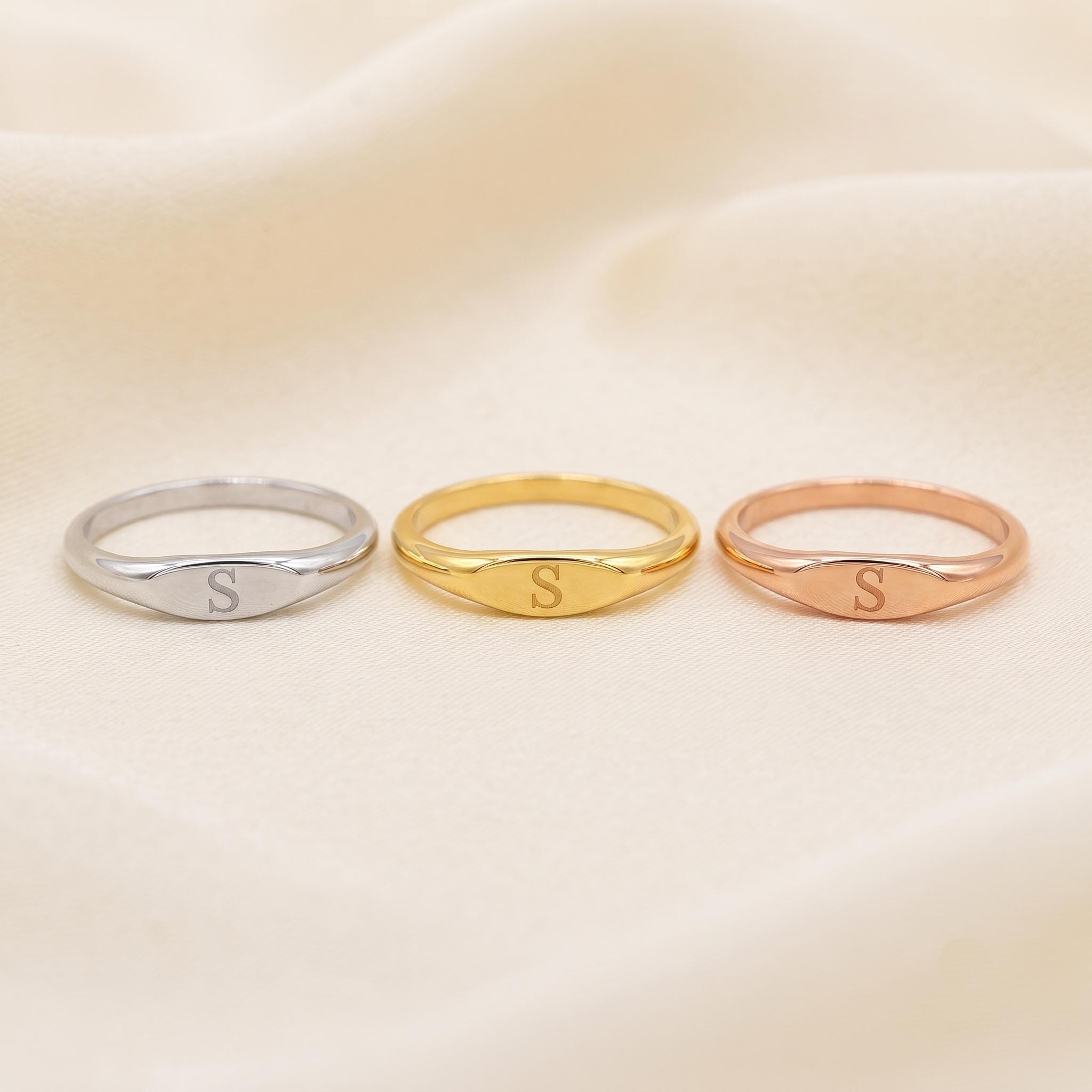 Personalized Initial Signet Ring – Dainty Minimalist Gold Band for Him/Her