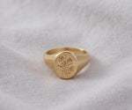 Gold Floral Signet Ring | Dainty Wildflower Botanical Engraving | Minimalist Nature Jewelry