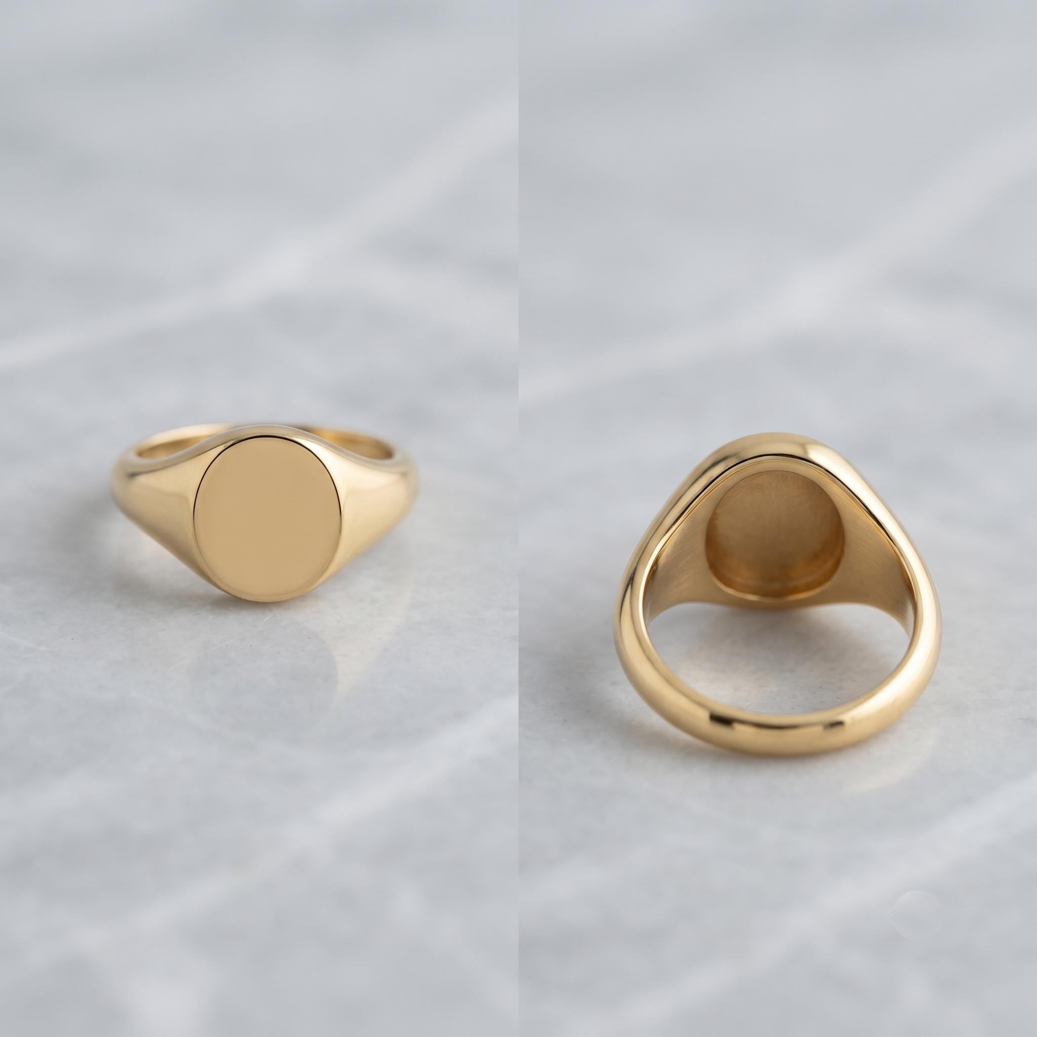 Oval Signet Ring | Engravable Minimalist Gold Band | Unisex Dainty Jewelry