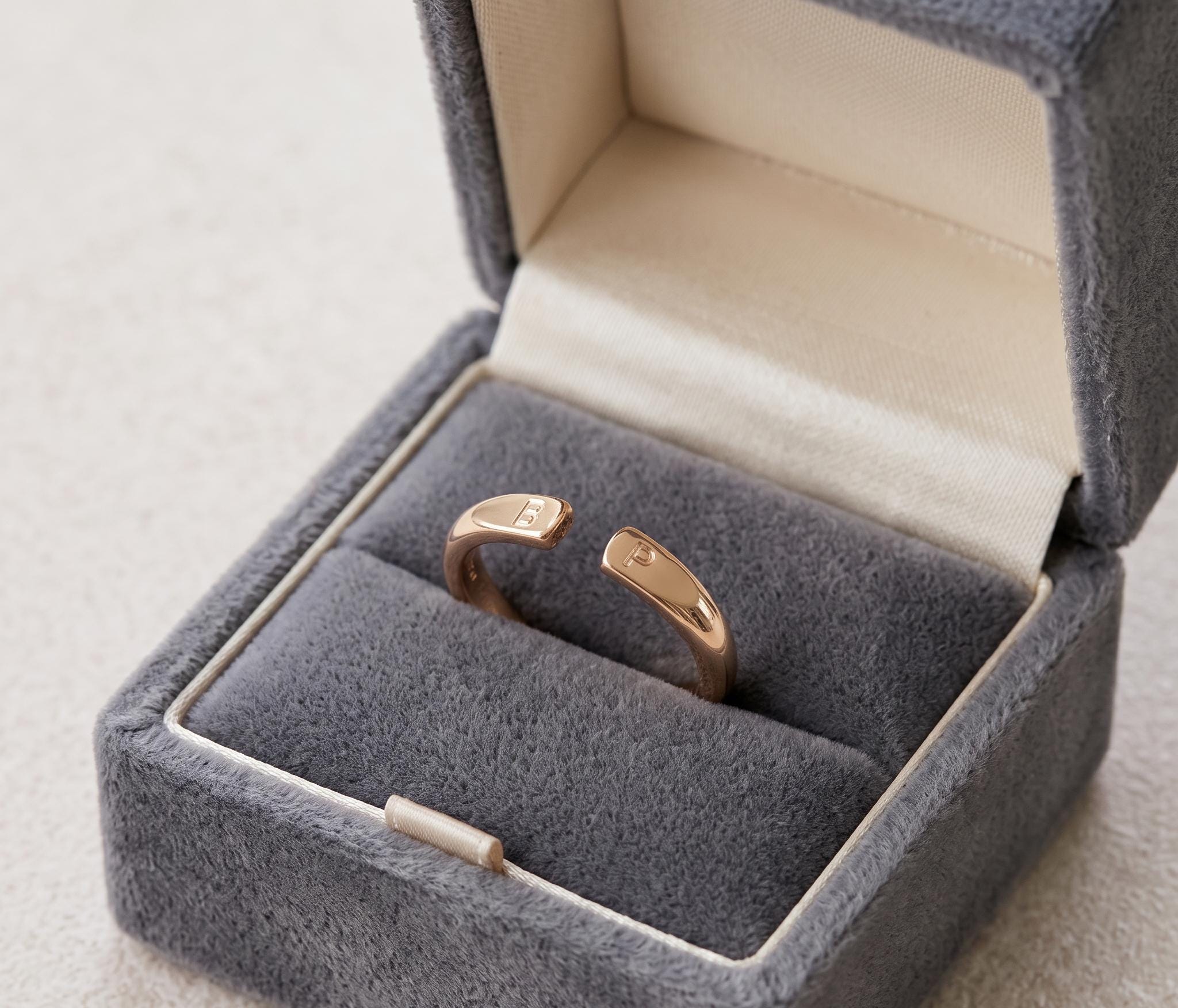 Personalized Open Initial Gold Ring, Custom Engraved Couple Band, Minimalist Keepsake