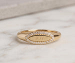 Personalized Oval Signet Ring, Custom Engraved Gold Halo Ring