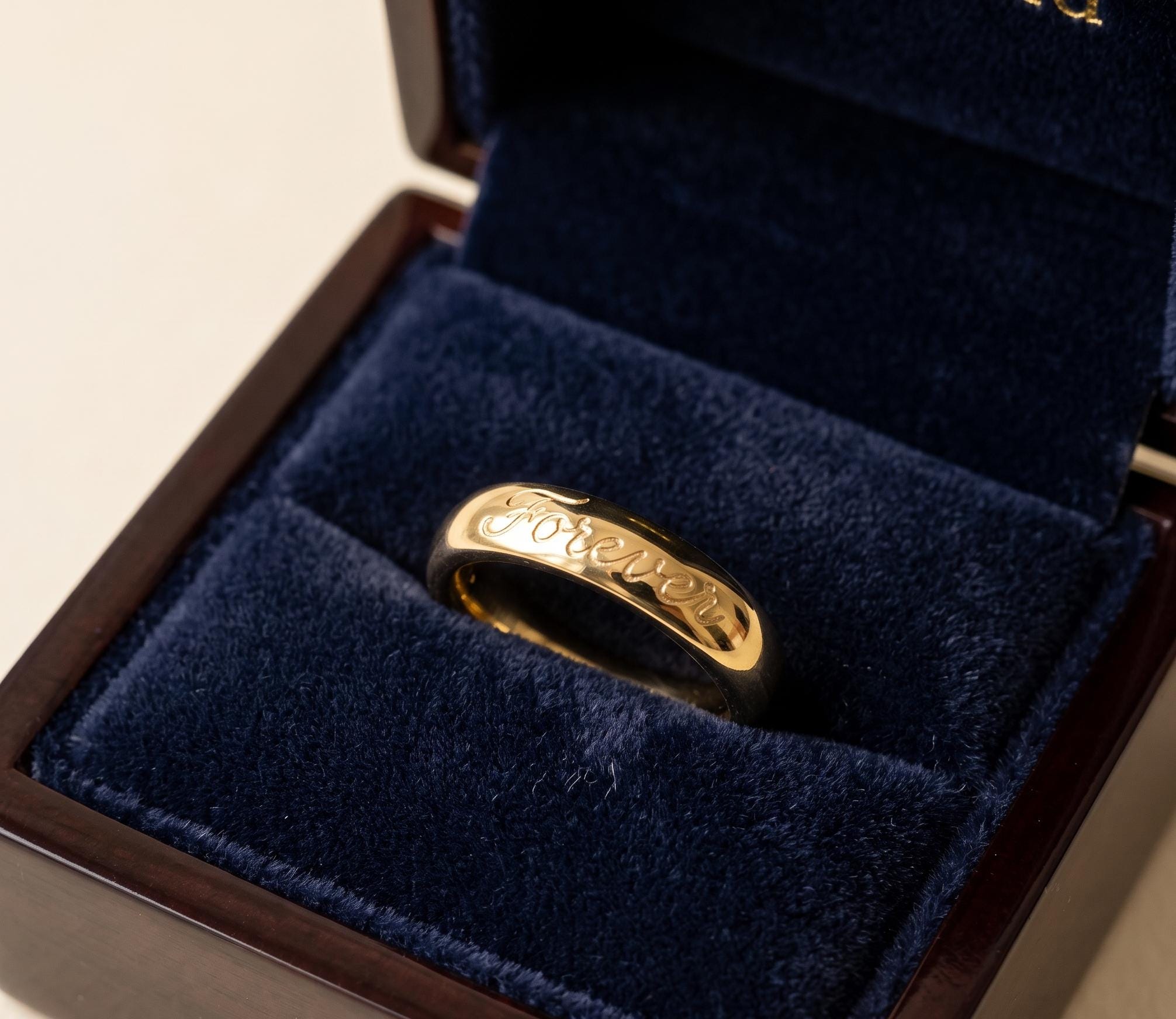 Personalized Gold Band Ring, Custom Script Engraved, Minimalist Promise Anniversary Gift