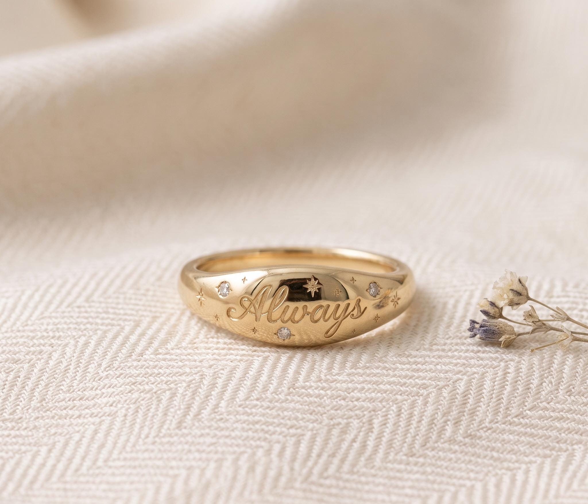 Personalized Script Name Signet Ring, Gold Oval Engraved Jewelry