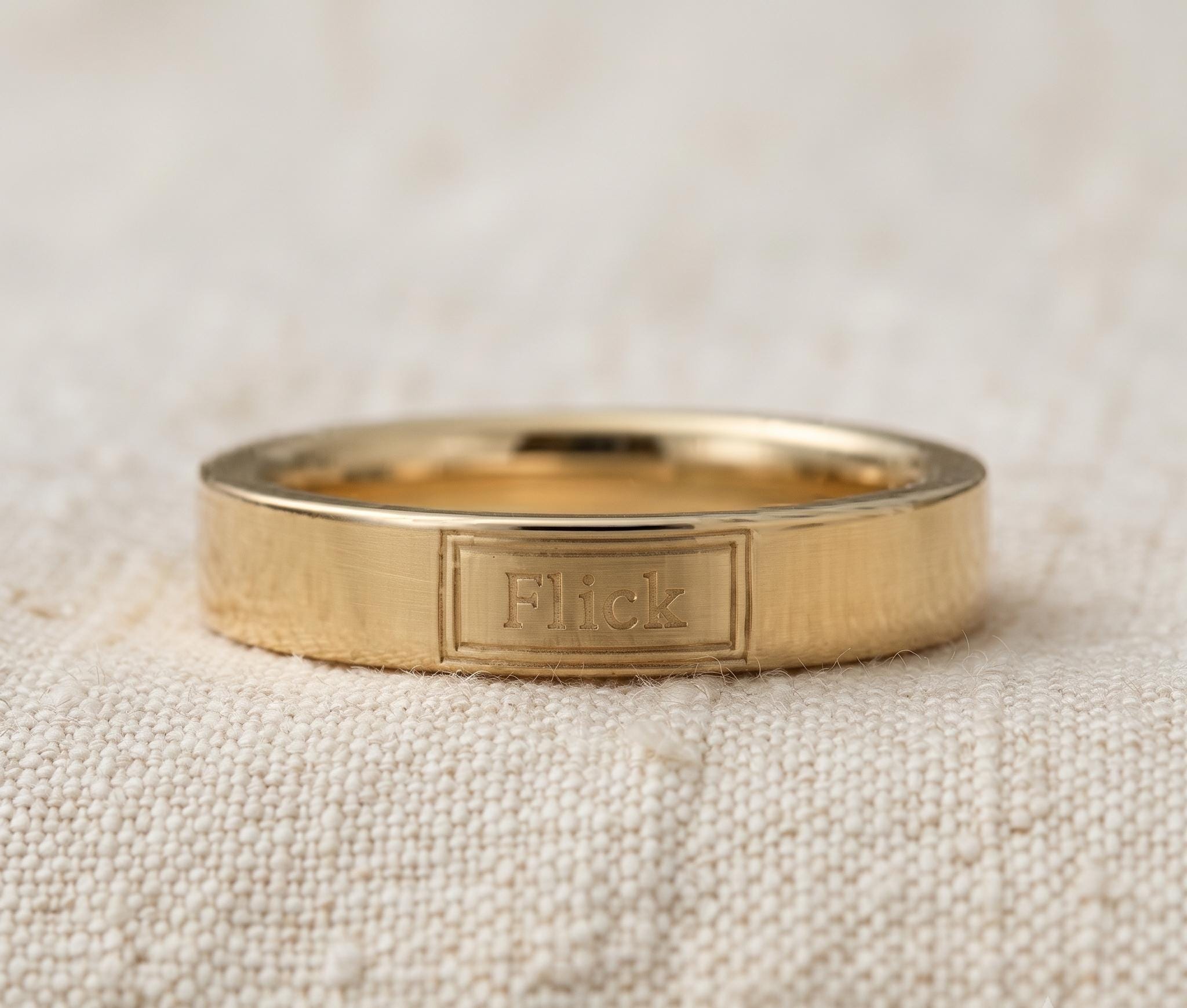 Personalized Roman Numeral Gold Band Ring, Custom Engraved Minimalist Signet