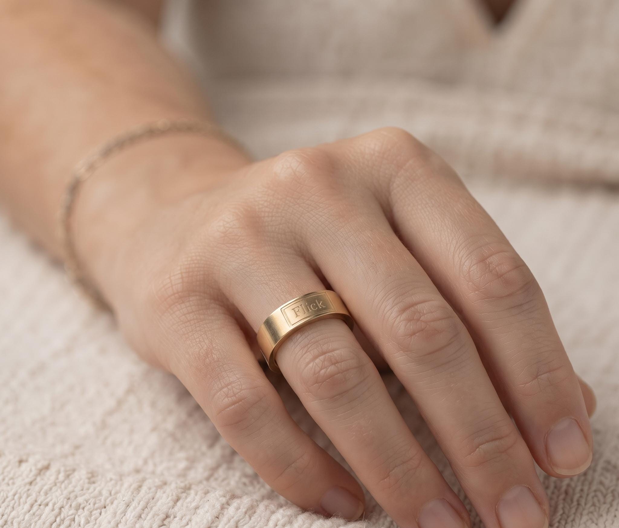 Personalized Roman Numeral Gold Band Ring, Custom Engraved Minimalist Signet